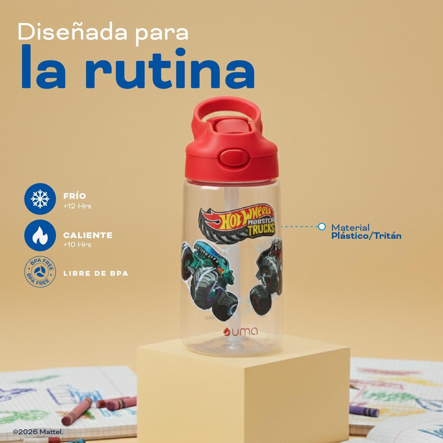 Botella Agua Niños Hot Wheels Monster Truck 420ml con Bombilla UMA-3