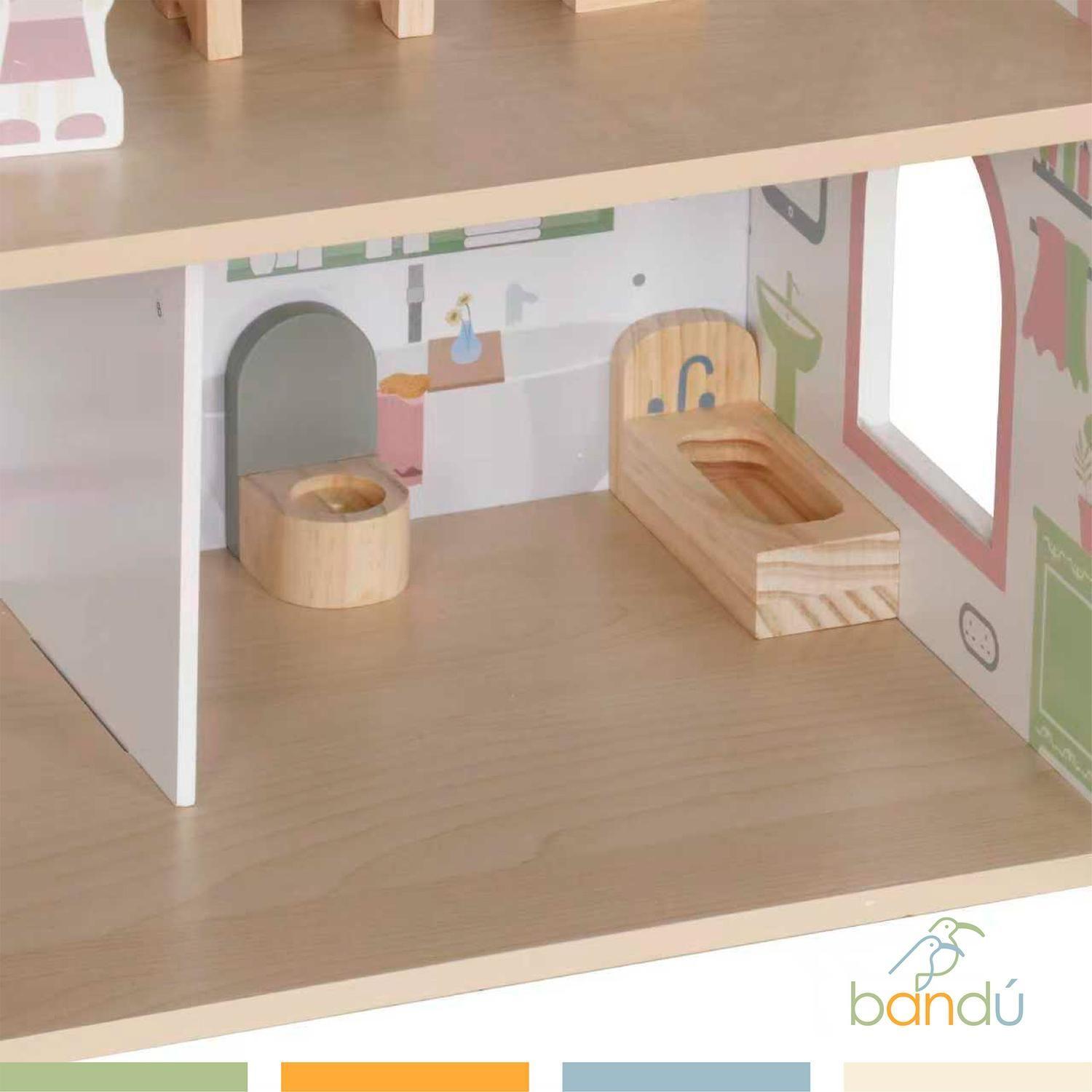 Casa de Muñecas Madera 3 Pisos con Muebles y Muñecos Bandú-3