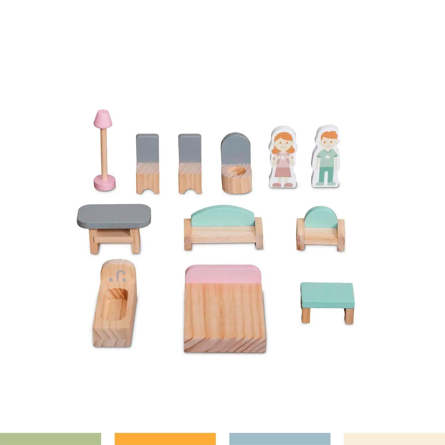 Casa de Muñecas Madera 3 Pisos con Muebles y Muñecos Bandú-4