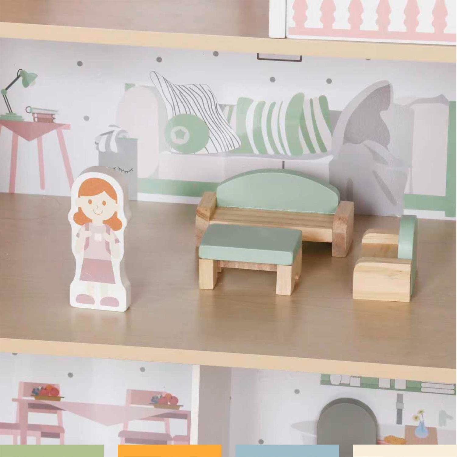 Casa de Muñecas Madera 3 Pisos con Muebles y Muñecos Bandú-5