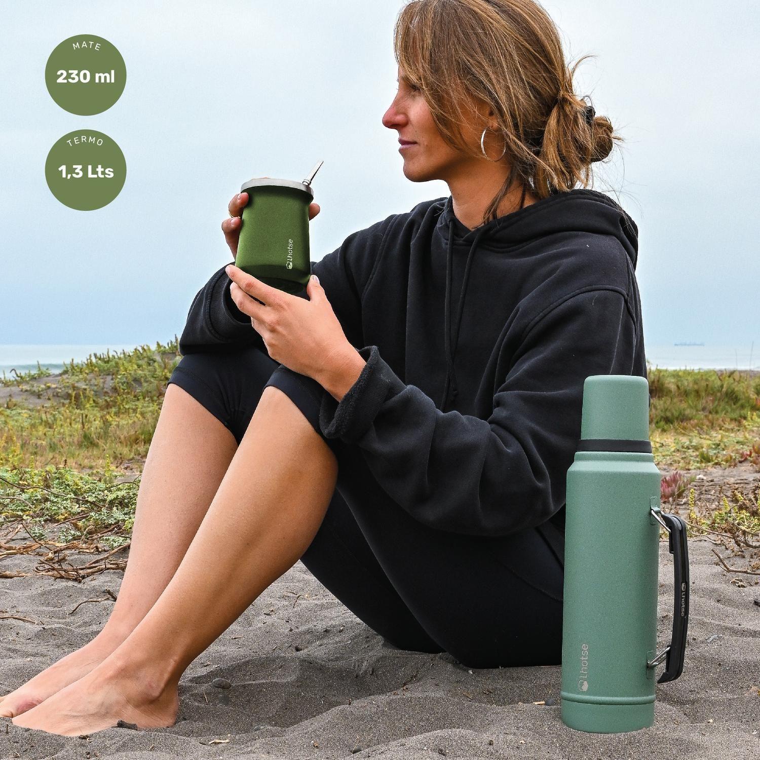 Termo Liquido Classic 1,3 lts + Mate Bombilla Lhotse Green-1