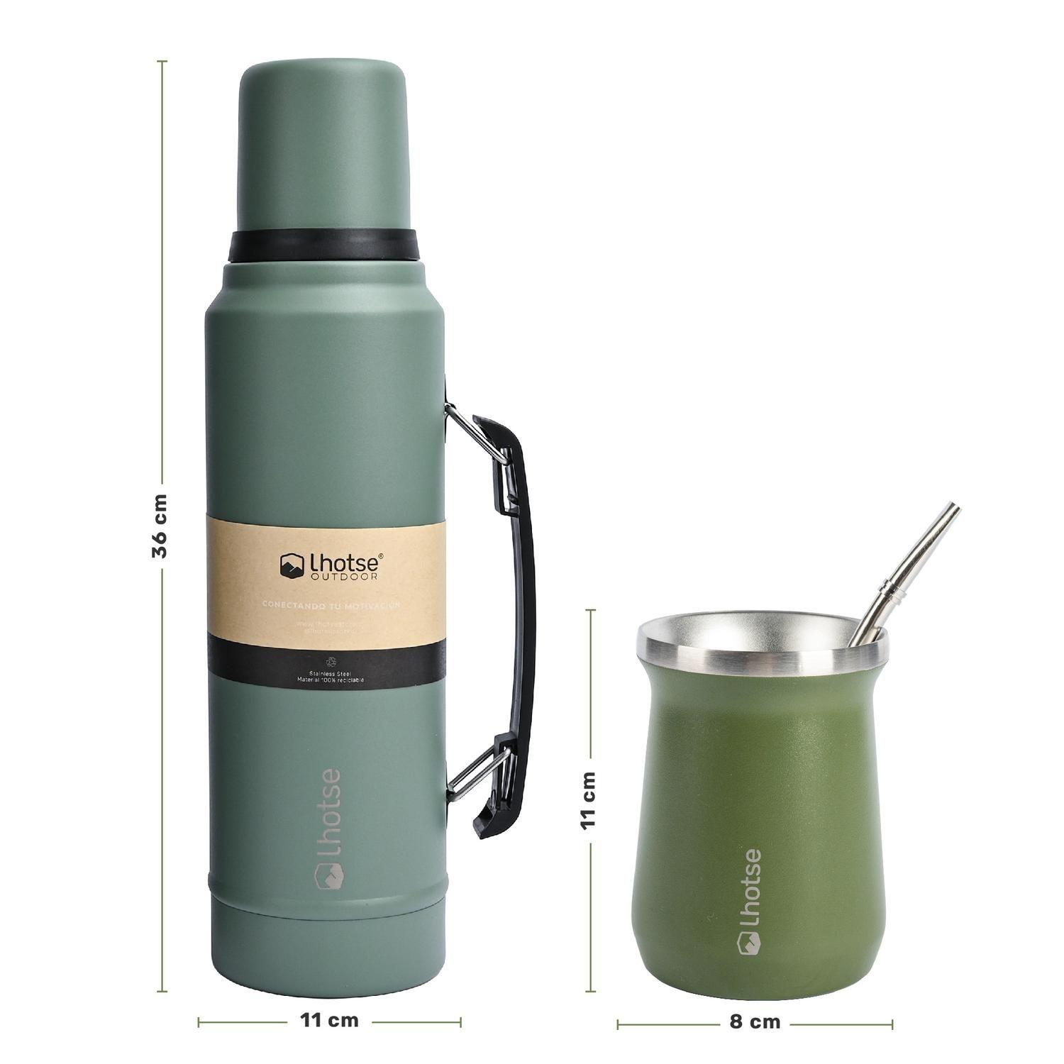 Termo Liquido Classic 1,3 lts + Mate Bombilla Lhotse Green-4