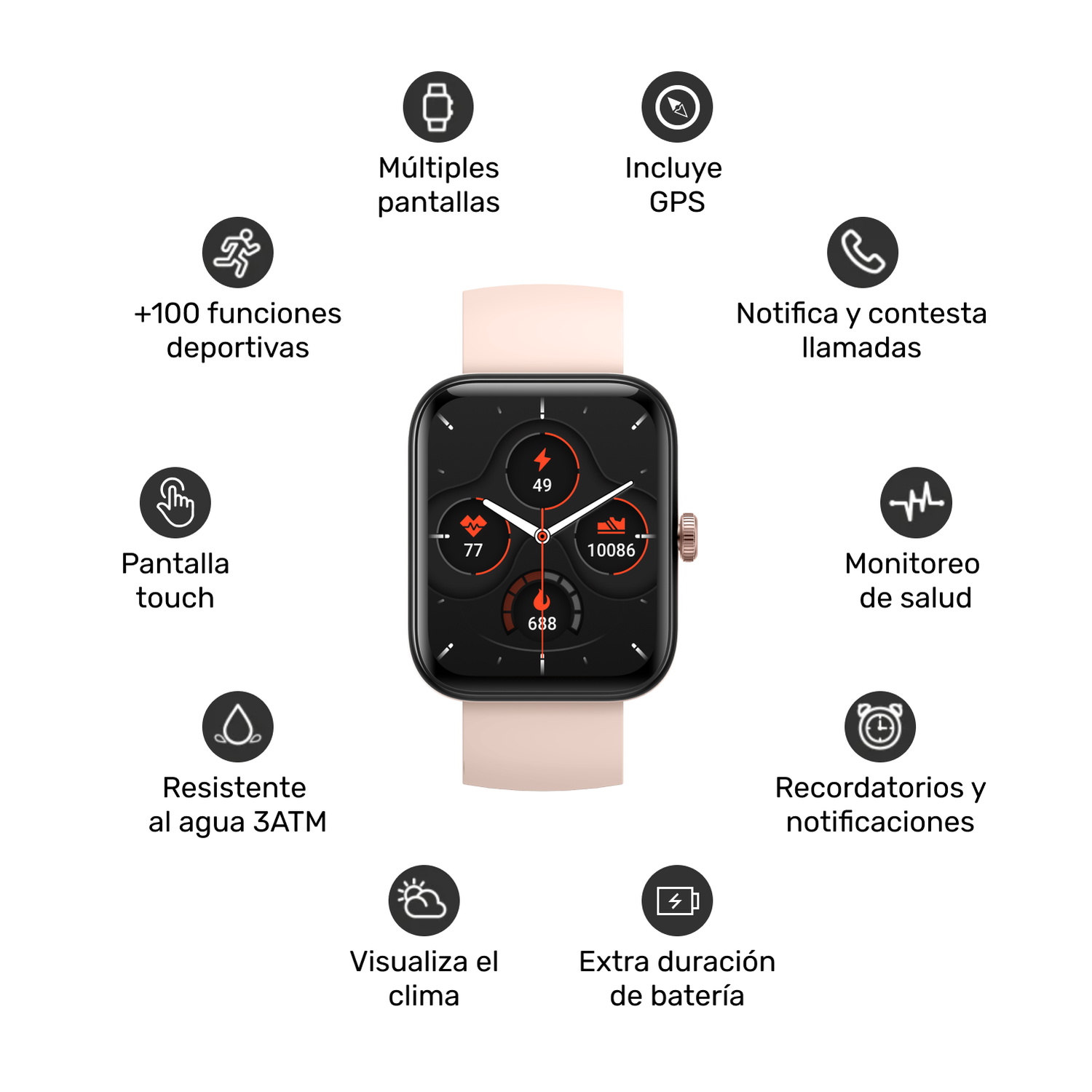 Pack Smartwatch GPS MoveOn 7 Pink + FitBuds Lhotse-2