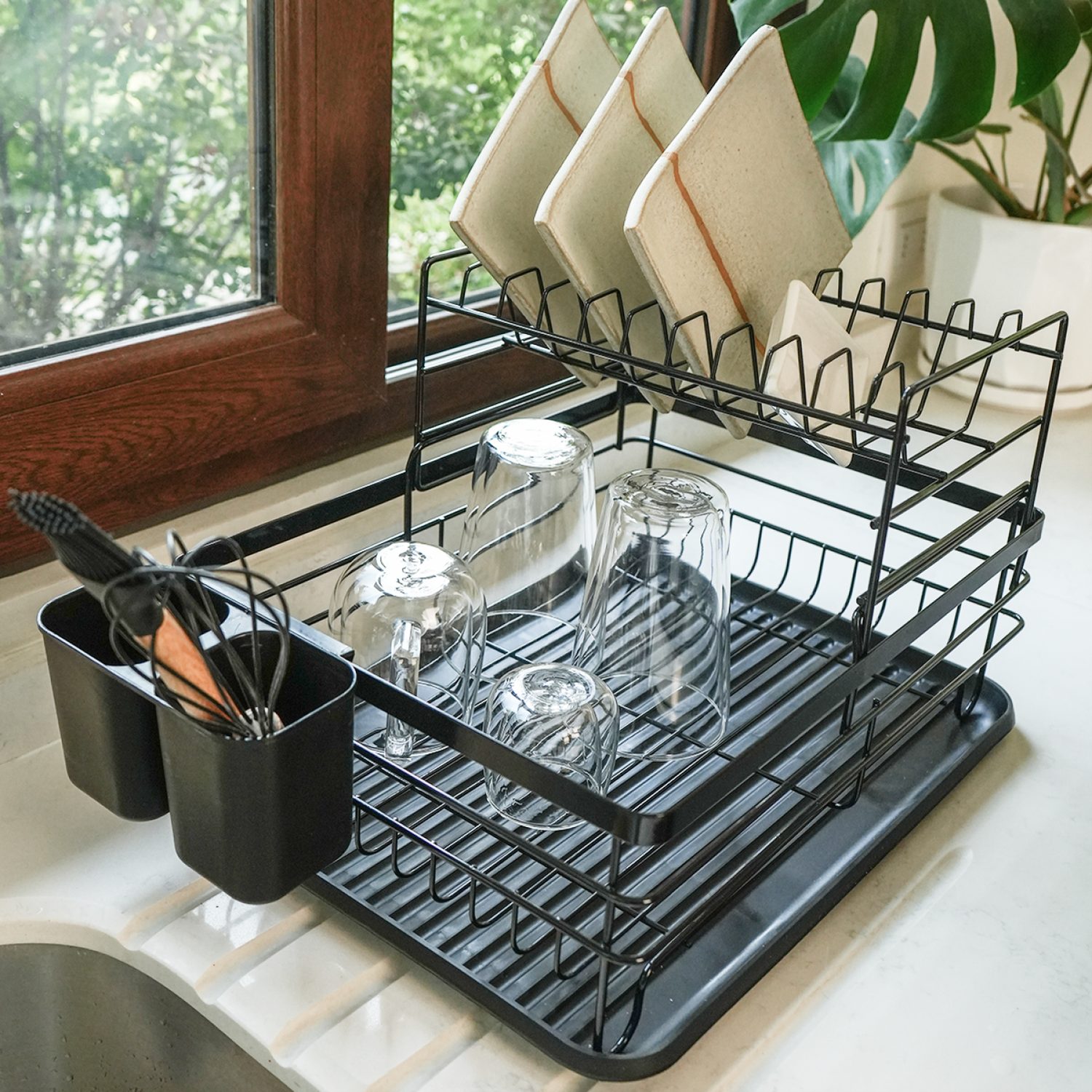 Secaplatos Escurridor 2 Niveles Acero Inox Negro Simplit-5