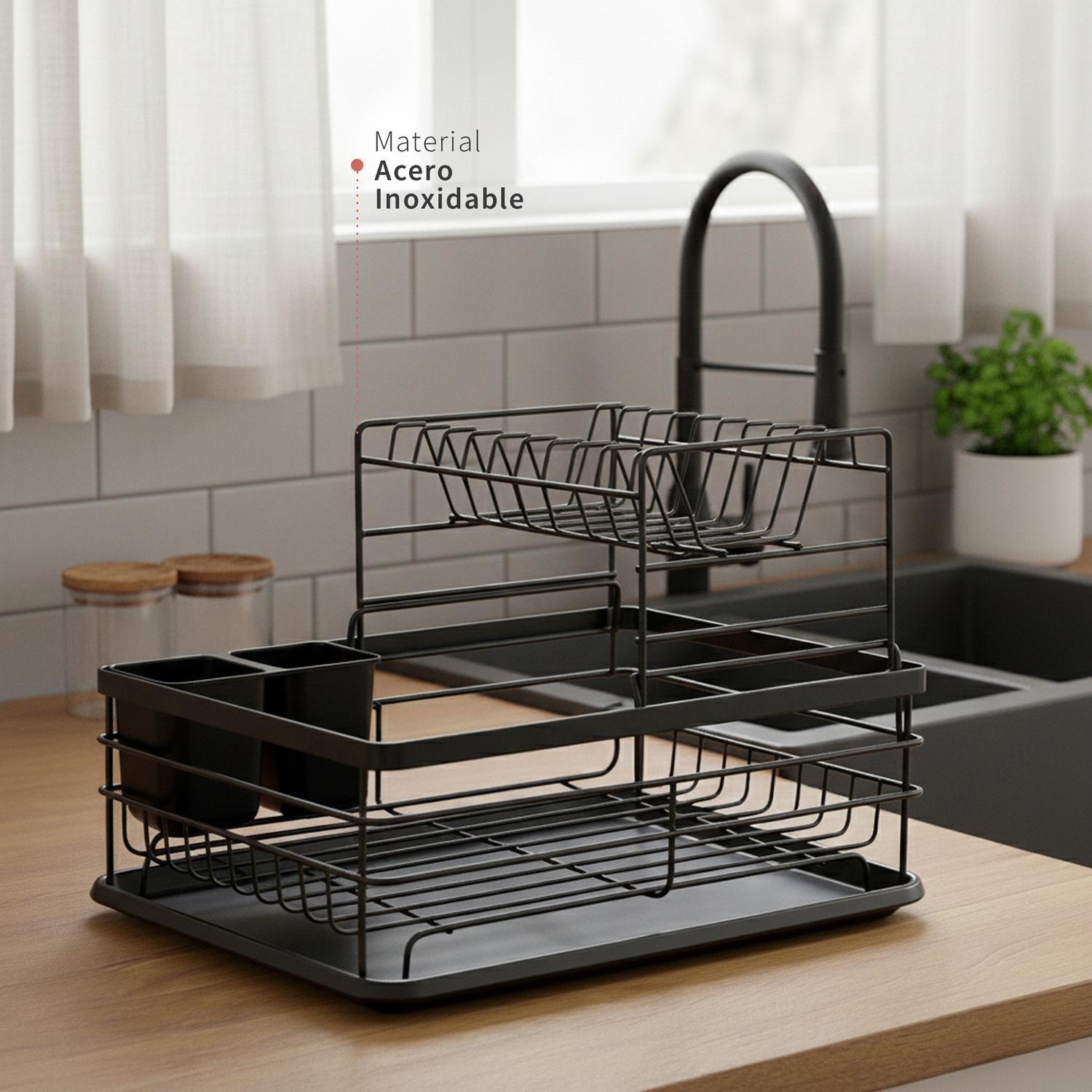 Secaplatos Escurridor 2 Niveles Acero Inox Negro Simplit-2