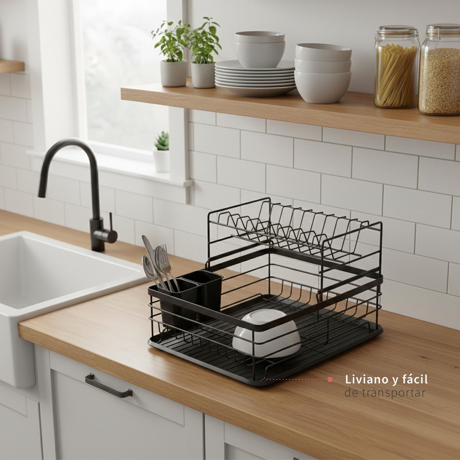 Secaplatos Escurridor 2 Niveles Acero Inox Negro Simplit-3