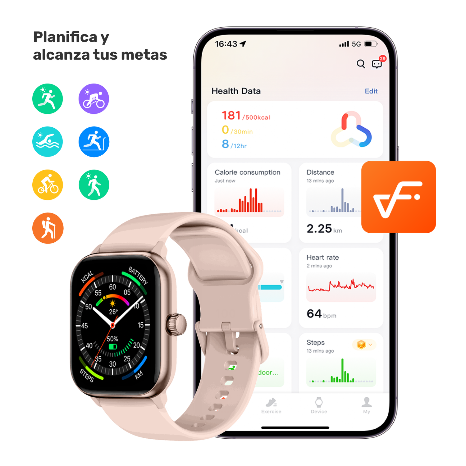 Pack Smartwatch Pink Rhythm + Audífonos Cream BeatMaster-3