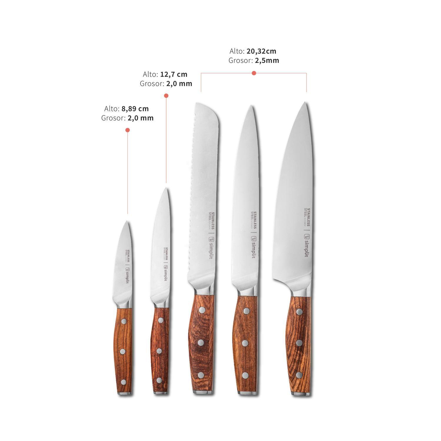 Set Cuchillos Holz 5 pcs Acero Inoxidable + Taco Simplit-2