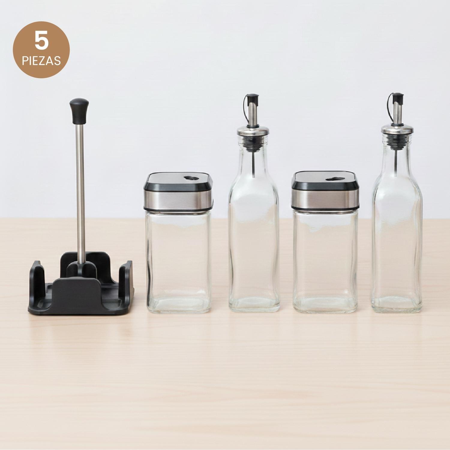 Set Alcuza 4 Pcs Aceite Vinagre Condimento con Soporte 5Five-2