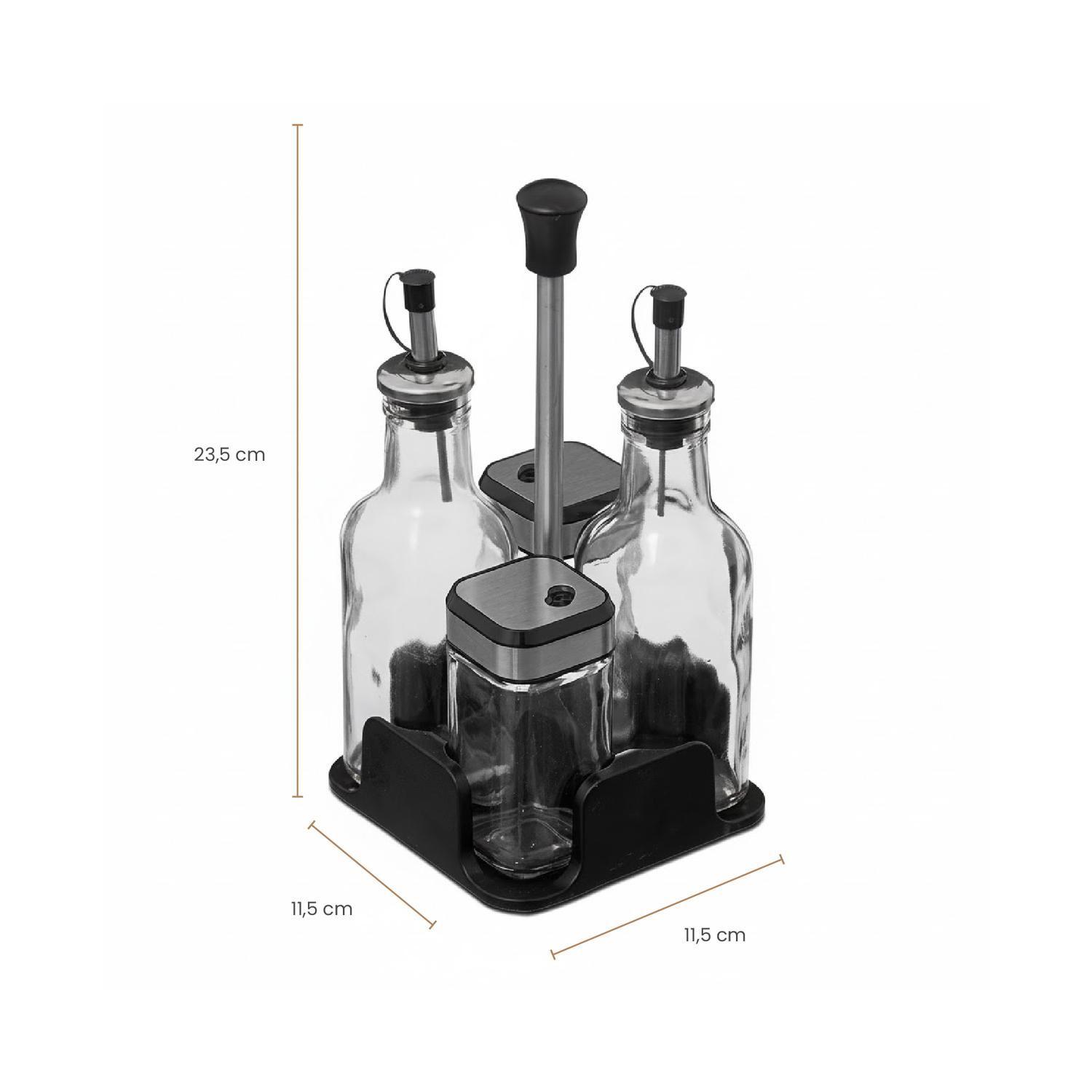 Set Alcuza 4 Pcs Aceite Vinagre Condimento con Soporte 5Five-4