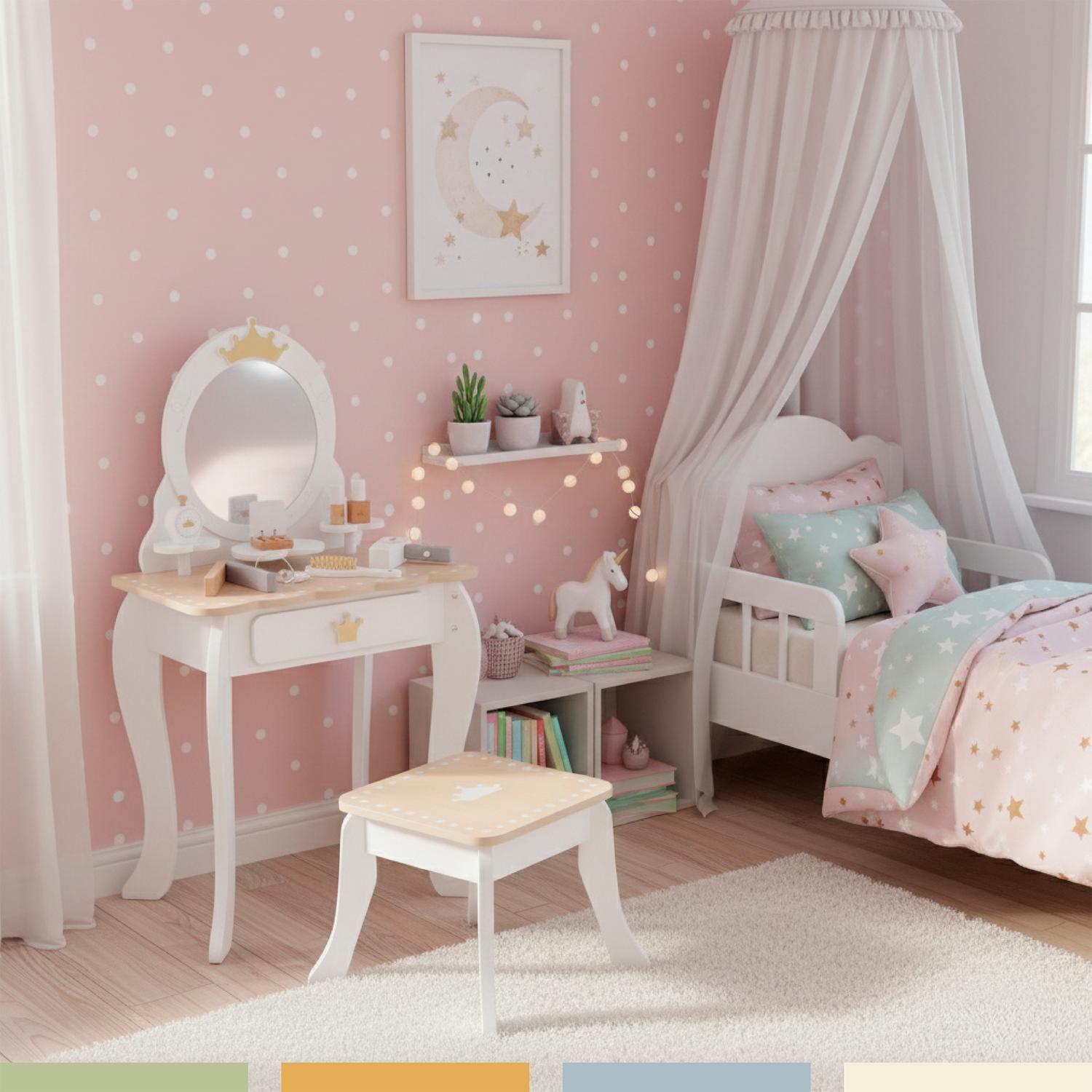 Tocador Infantil Para Niñas Espejo Maquillaje Madera Bandú-4