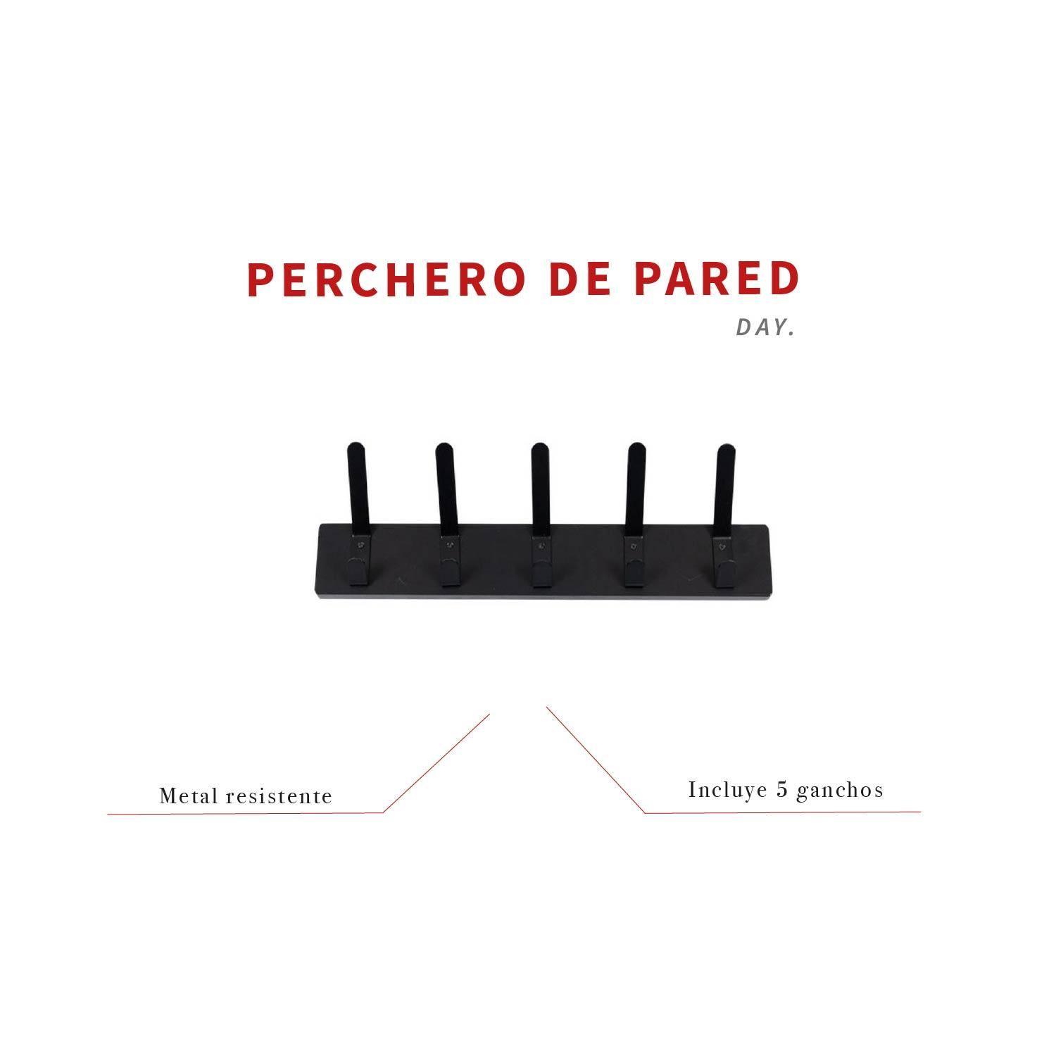 Perchero de Pared Metálico con 5 Ganchos Negro Day-4