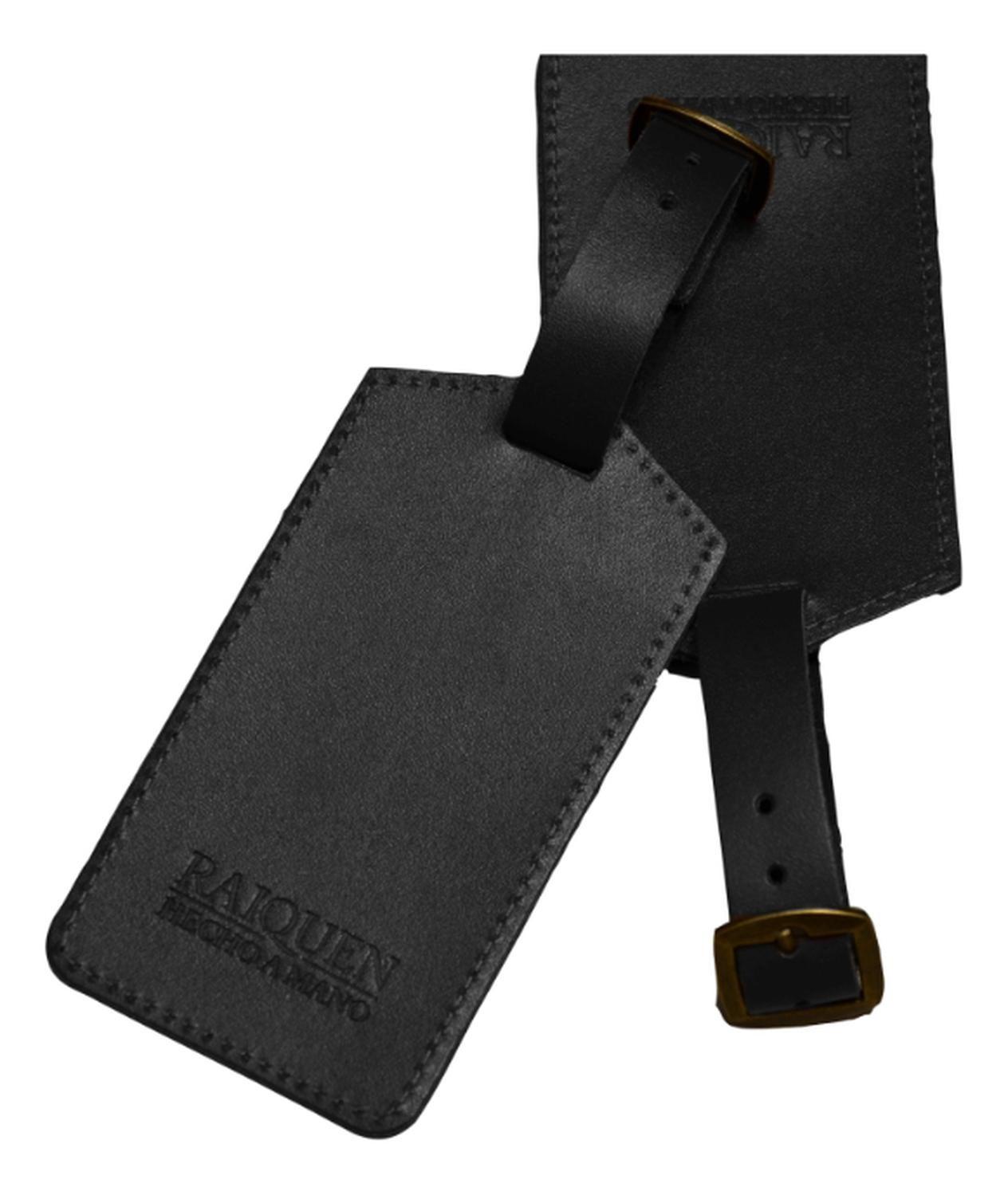 Identificador Para Equipaje Cuero Negro Hecho a Mano Raiquen-3