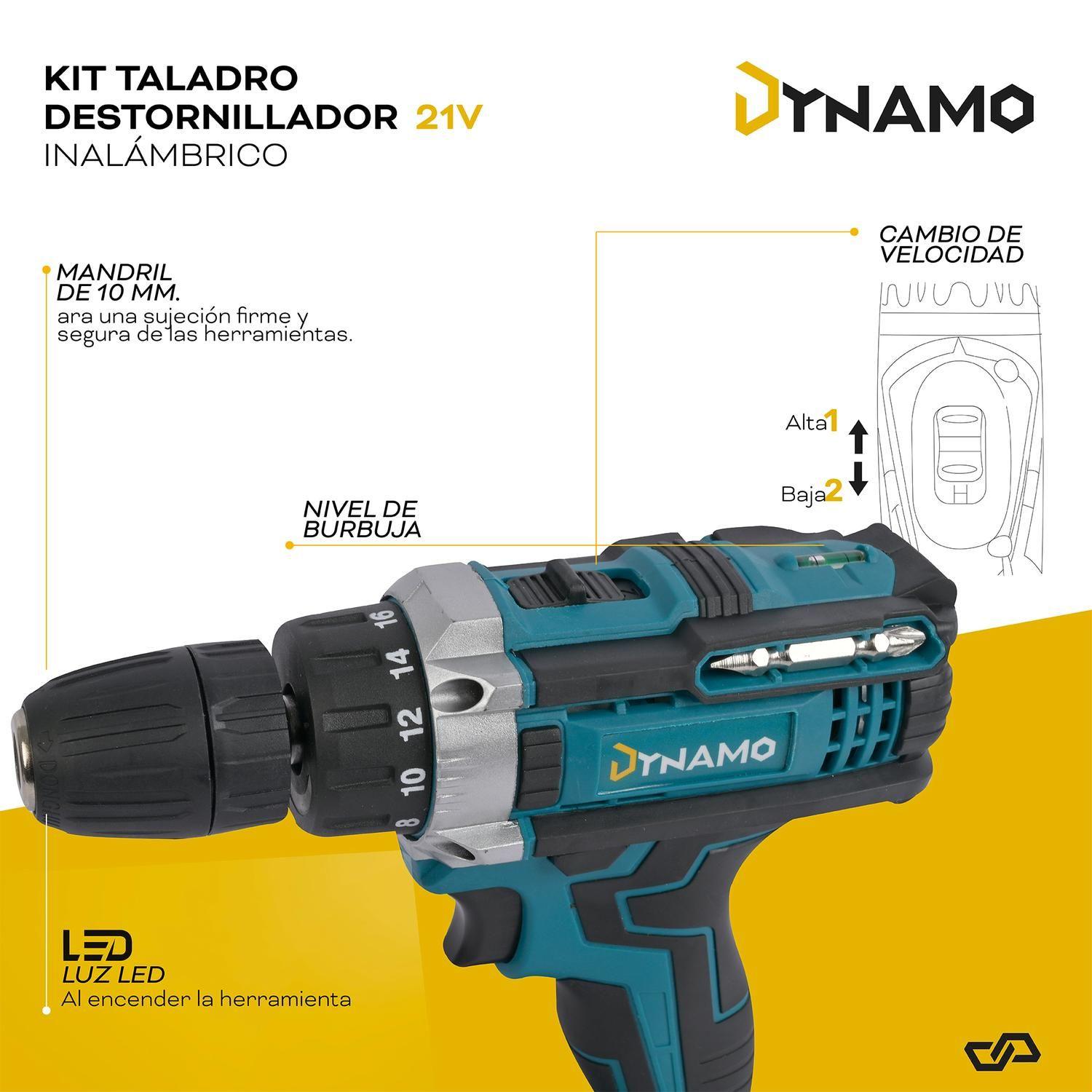 Kit Taladro Destornillador Inalámbrico Dynamo 21v 2 Baterías-6