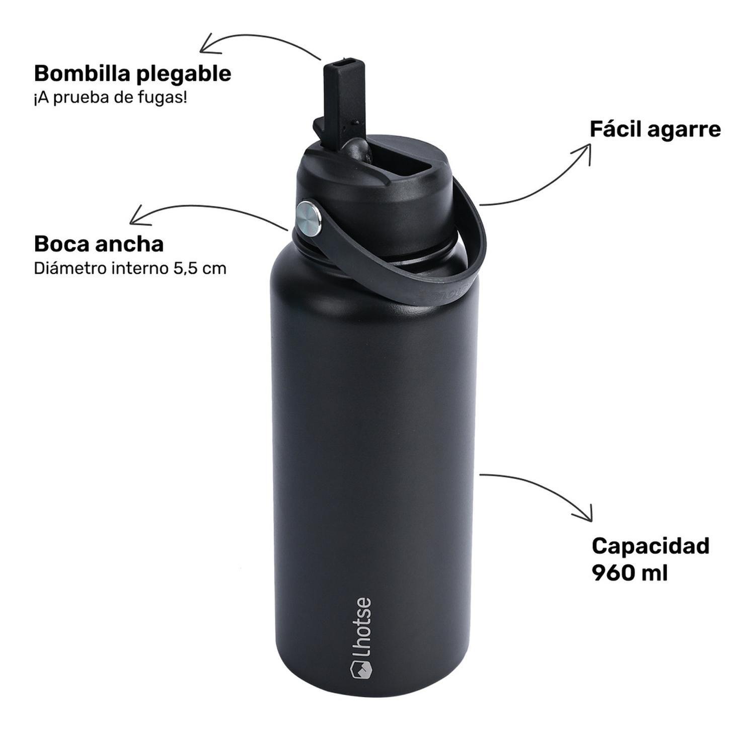 Botella Térmica Hydro Negro 960ml + 2 Tapas Lhotse-2
