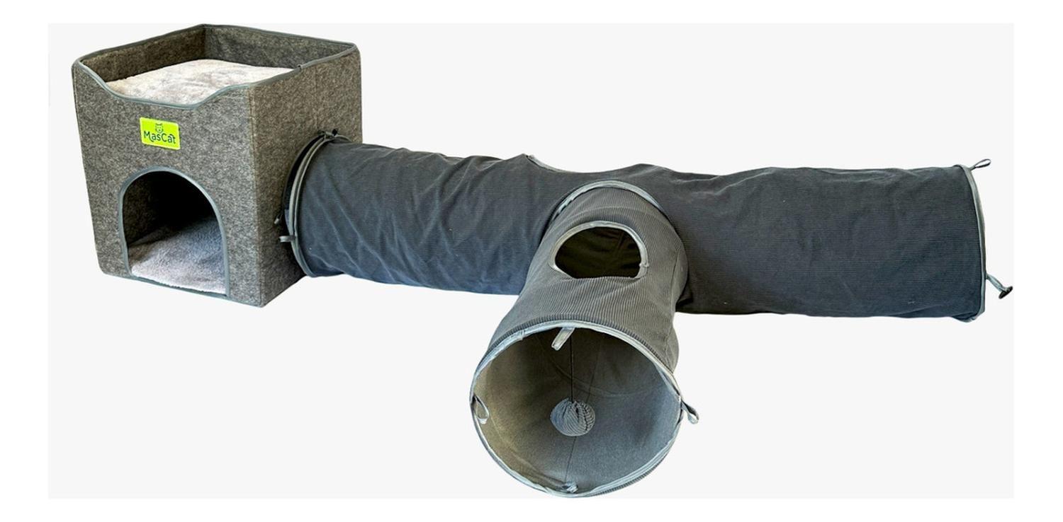 Cubo Tunel Para Gatos Gris Mascan-3