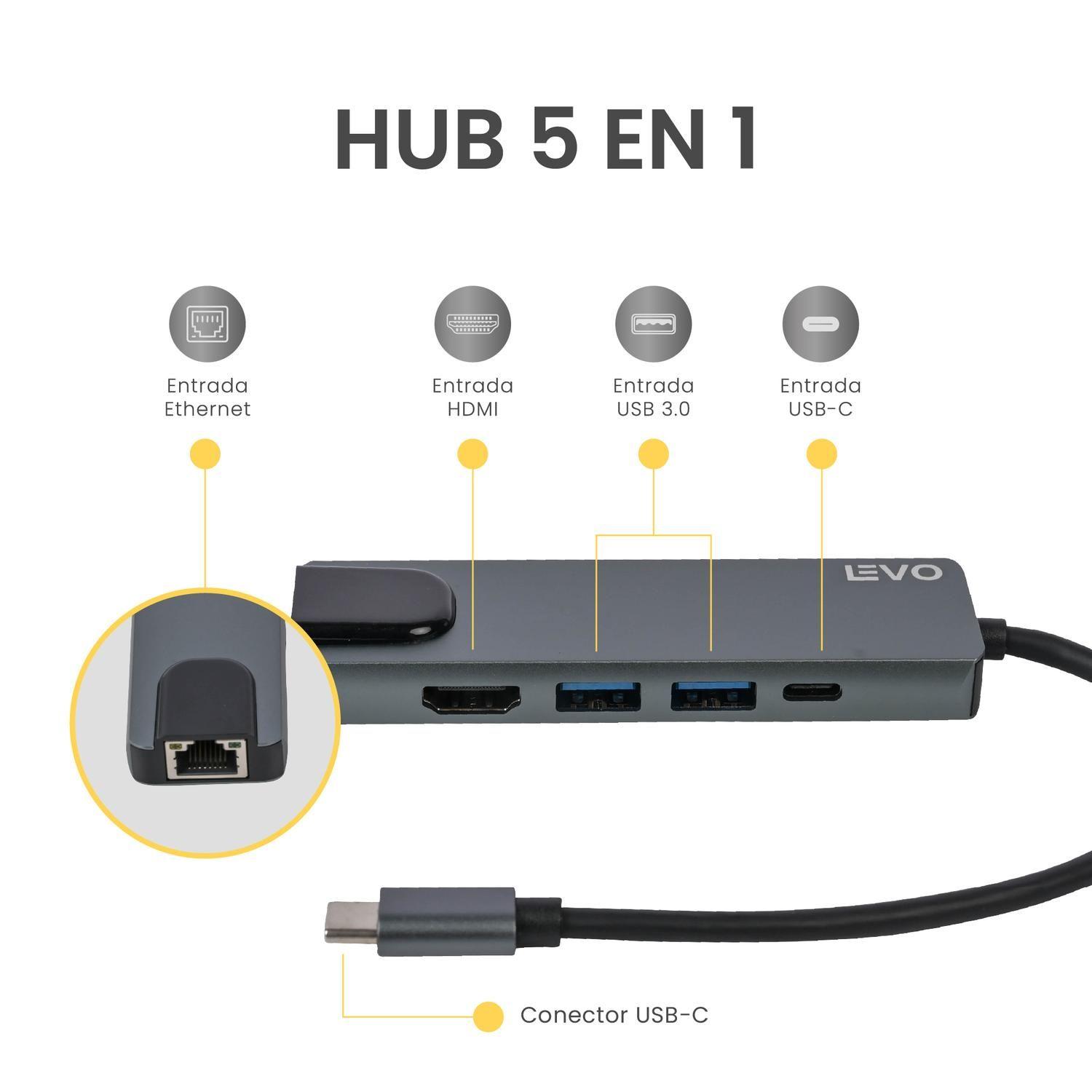 Hub USB-C Adaptador Multipuerto 5 en 1 Macbook Windows LEVO-2