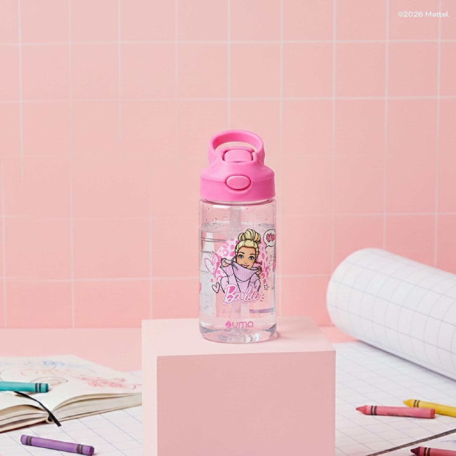 Botella Agua Niños Barbie Love 420ml con Bombilla UMA-1