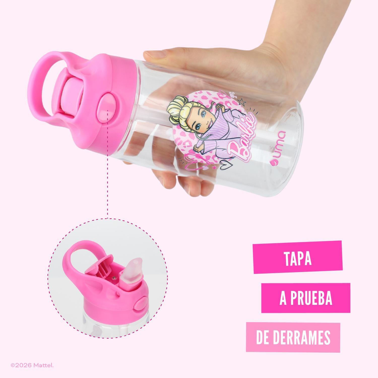 Botella Agua Niños Barbie Love 420ml con Bombilla UMA-2