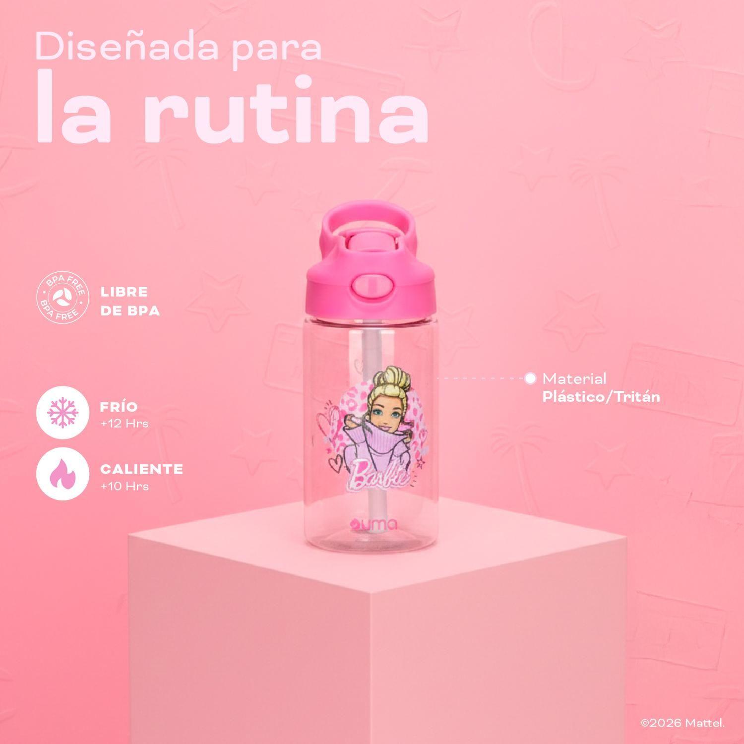Botella Agua Niños Barbie Love 420ml con Bombilla UMA-3