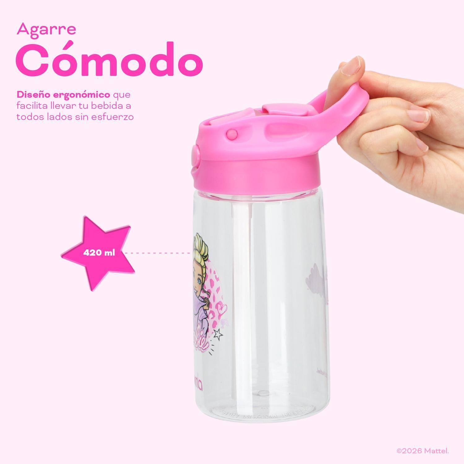 Botella Agua Niños Barbie Love 420ml con Bombilla UMA-4