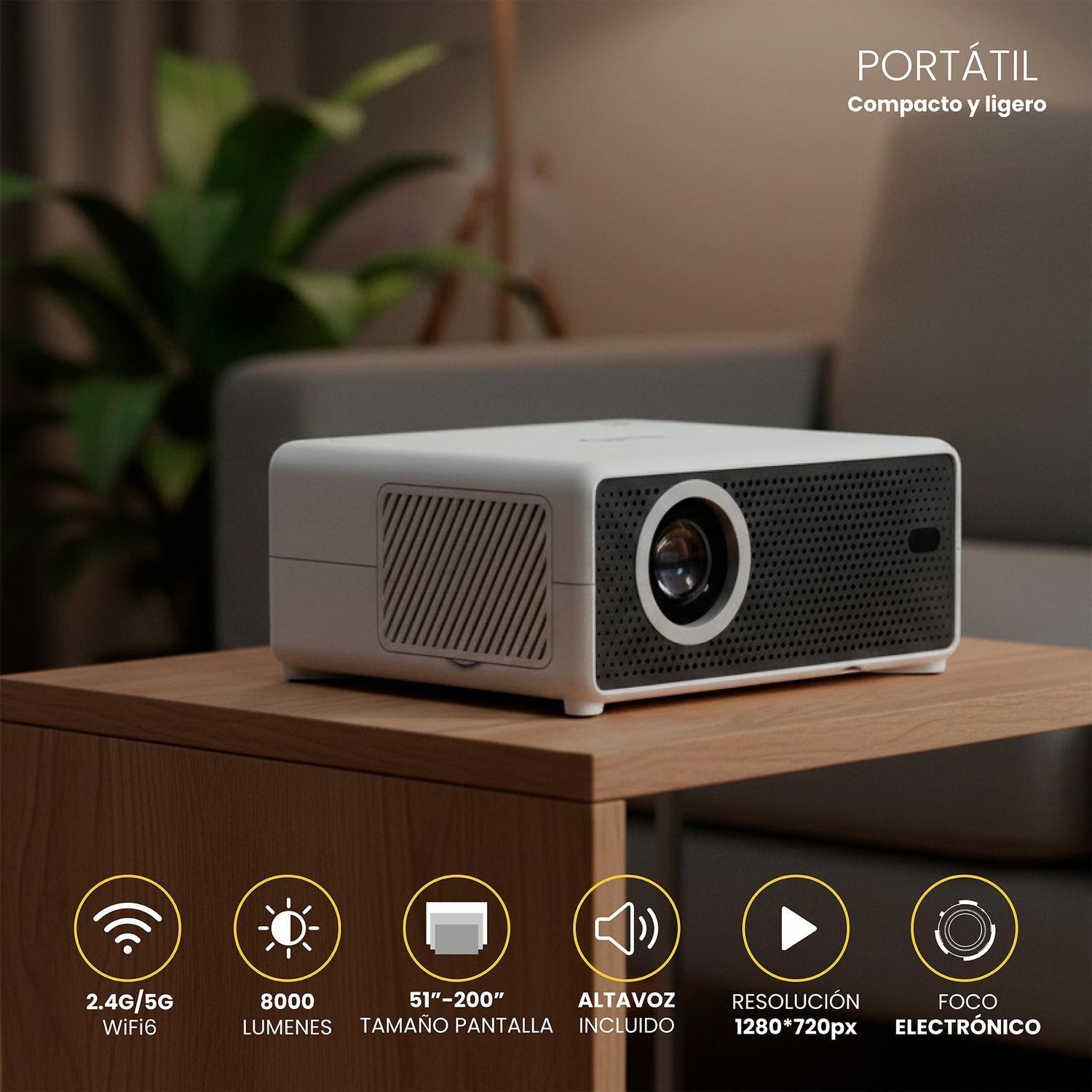 Proyector Portátil Hexa 8000lm + Telón 60" Negro LEVO-2