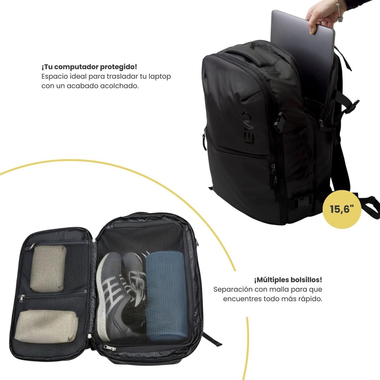 Mochila Viaje Impermeable Notebook 30L Aerosuite Negra Levo-3
