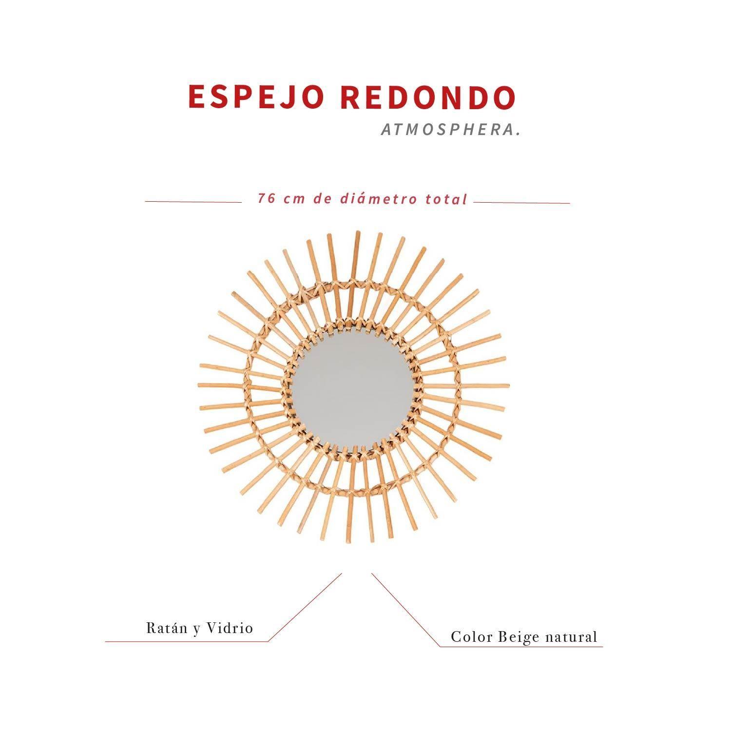 Espejo Redondo Decorativo Diseño Sol de Ratán Atmosphera-4