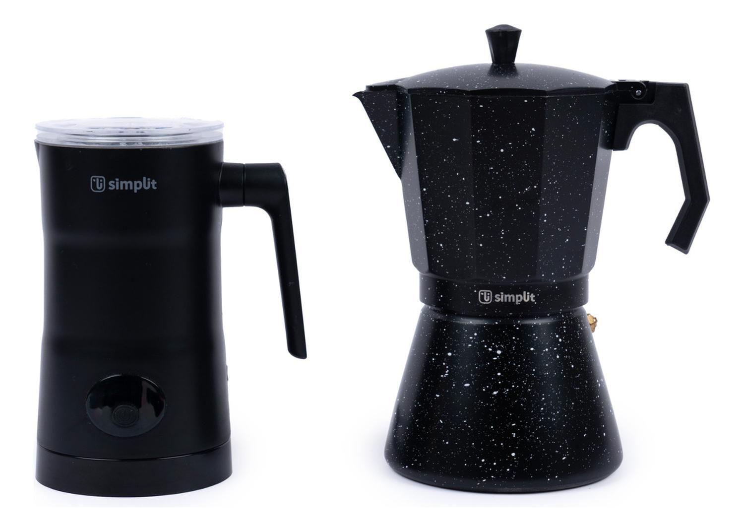 Pack Cafetera Italiana 4 Tz + Espumador 4 en 1 Negro Simplit-0