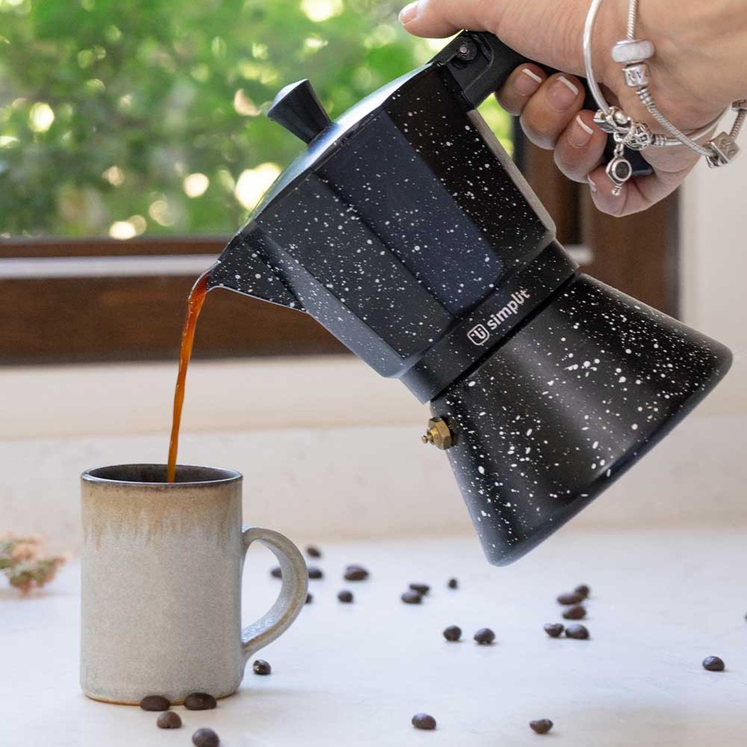 Pack Cafetera Italiana 4 Tz + Espumador 4 en 1 Negro Simplit-1
