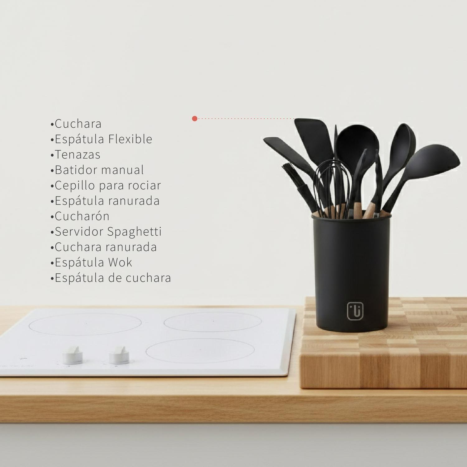 Set 12 Utensilios De Cocina Silicona Negro Simplit-6
