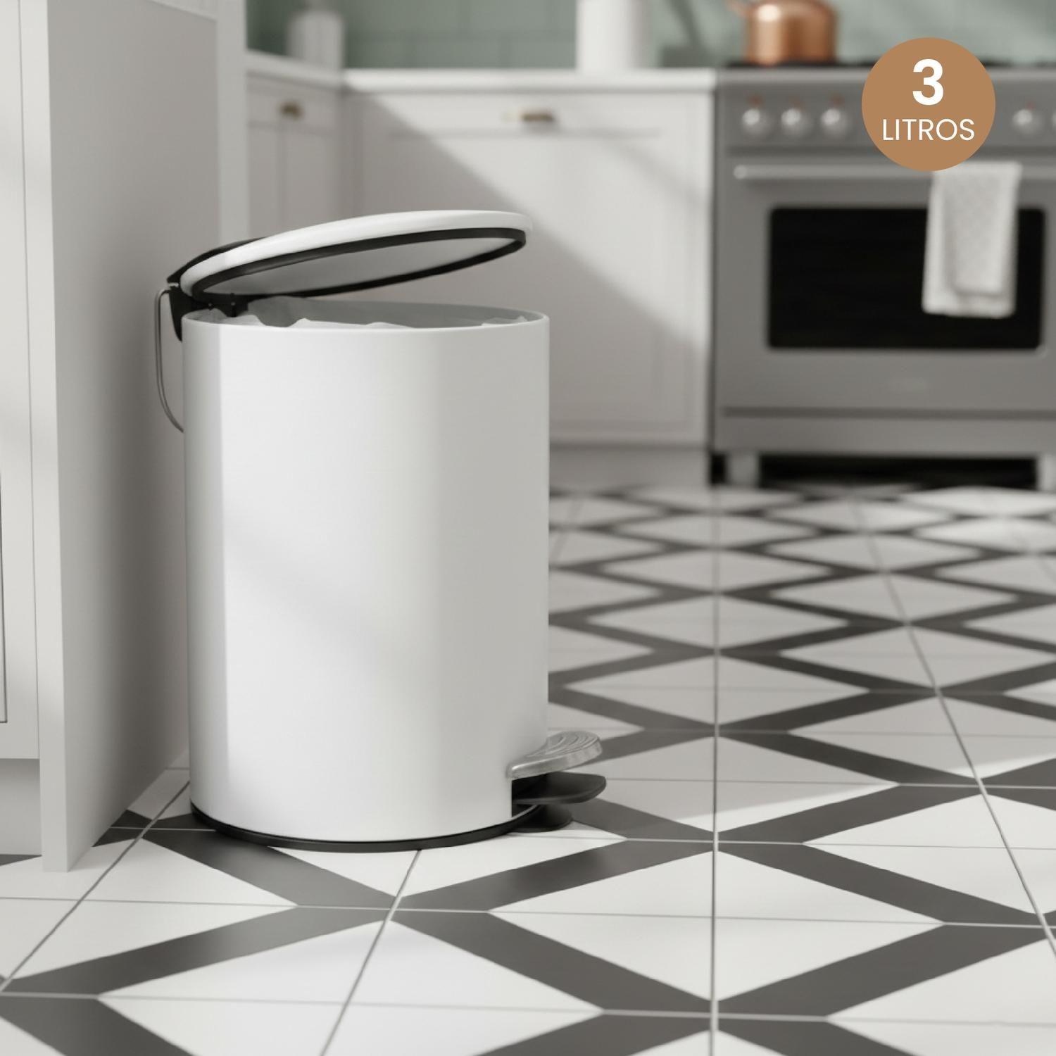 Basurero Papelero Metálico Blanco Con Pedal 3 Lts 5Five-2