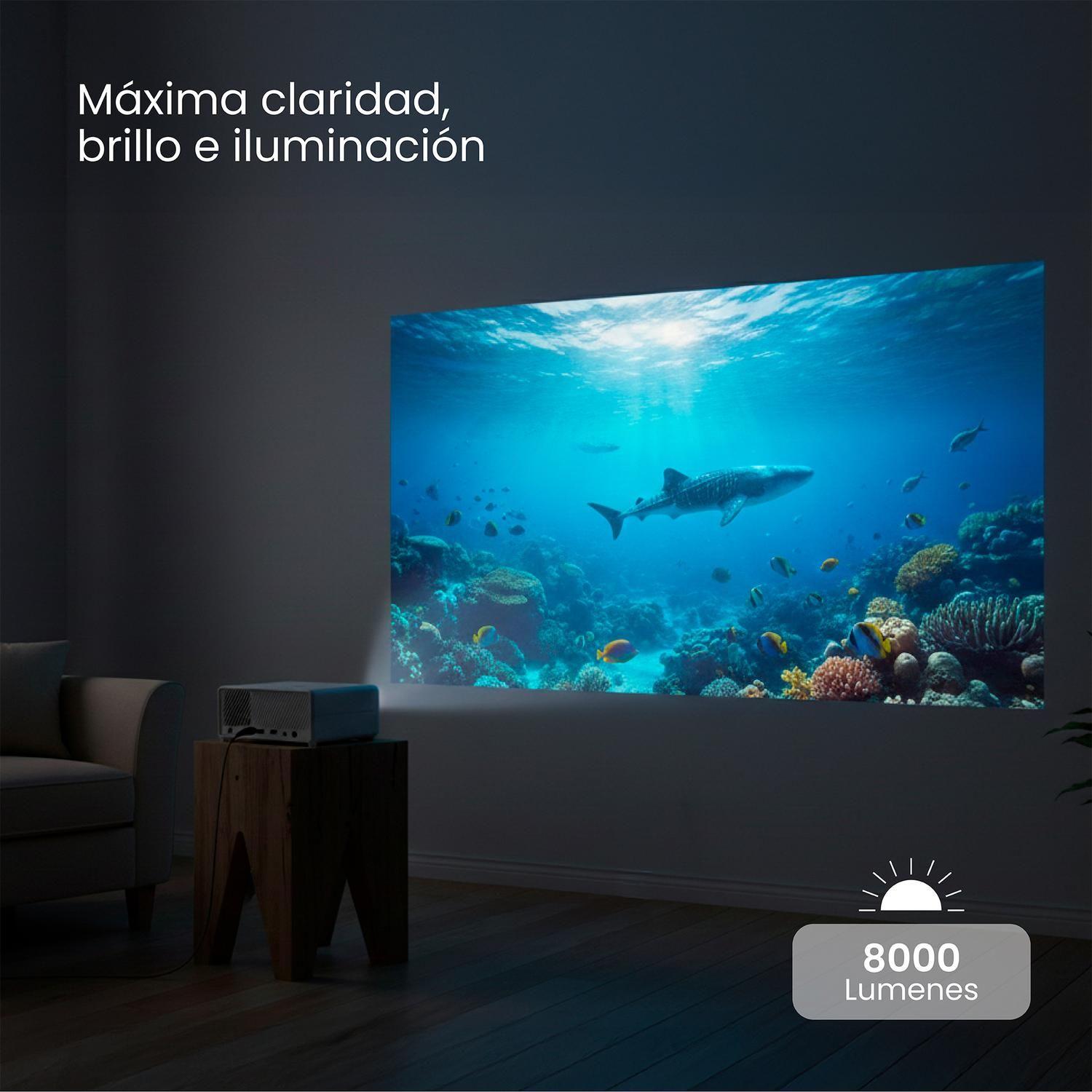 Proyector Portátil Hexa 8000lm + Telón Electrico 60" LEVO-3