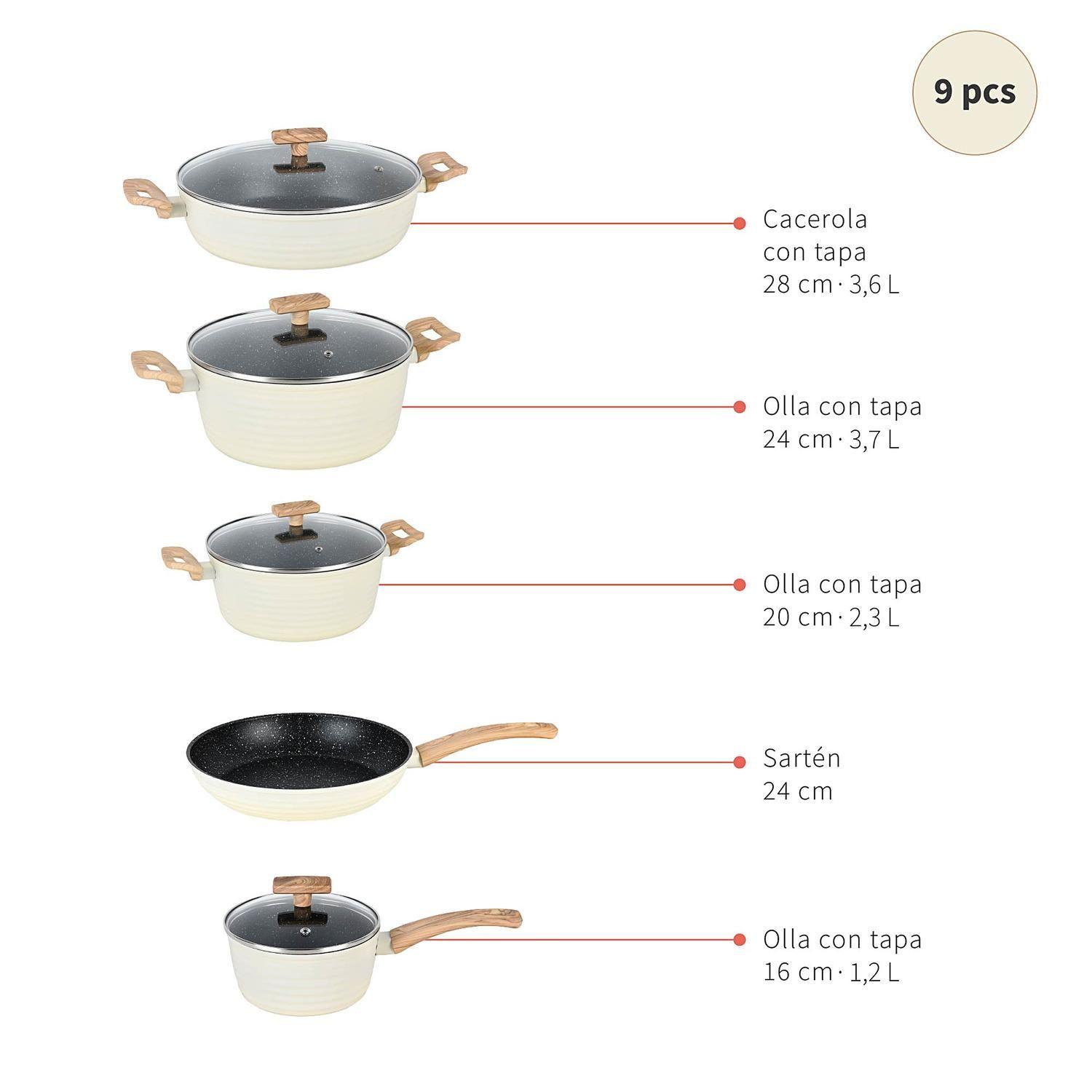 Batería Cocina Savannah 9pzs + Set 12 Utensilios Calipso-6