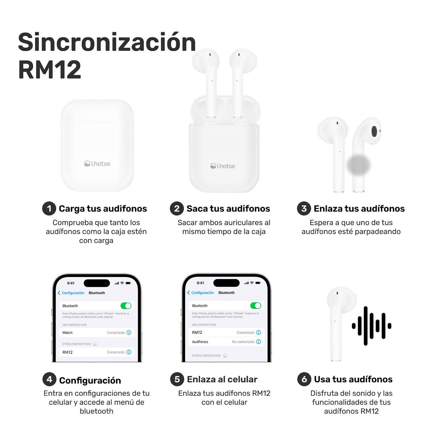 Audífonos Lhotse Bluetooth Inalámbrico Rm12 Blanco-7