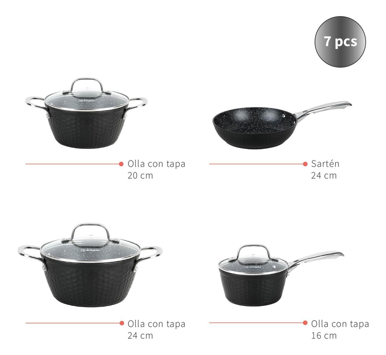 Pack Batería Copper 7Pz + Set 12 Utensilios Negro Simplit-2
