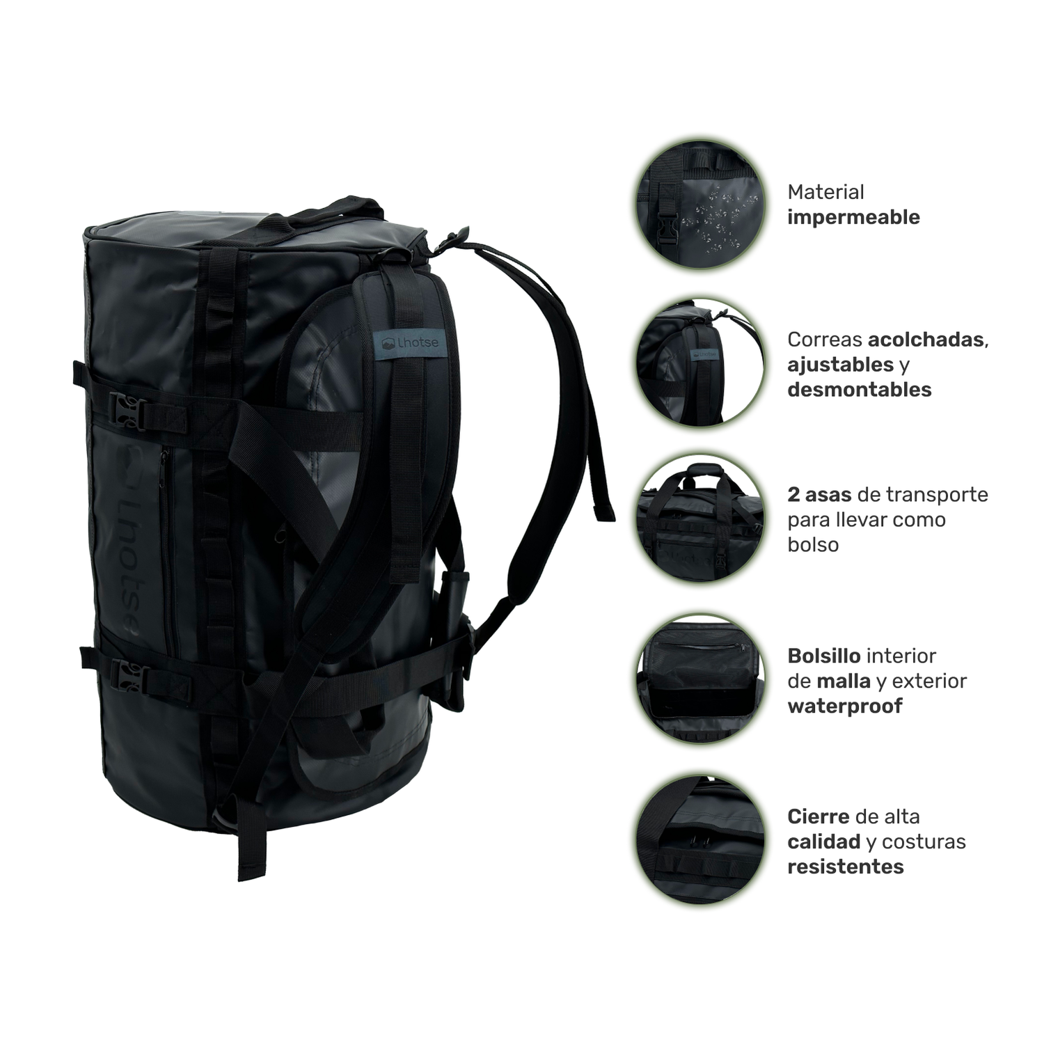 Pack Bolso Duffel 60 lts Black + Banano impermeable Lhotse-3