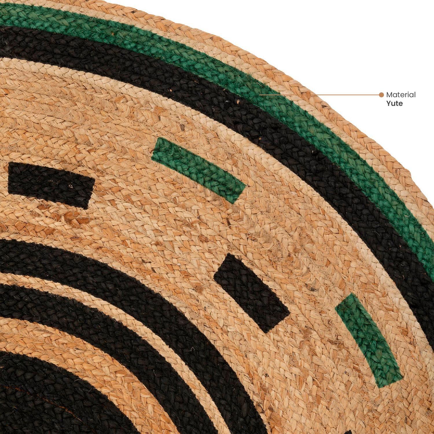 Alfombra de Yute Redonda Borde Negro Verde 118 cm Atmosphera-2
