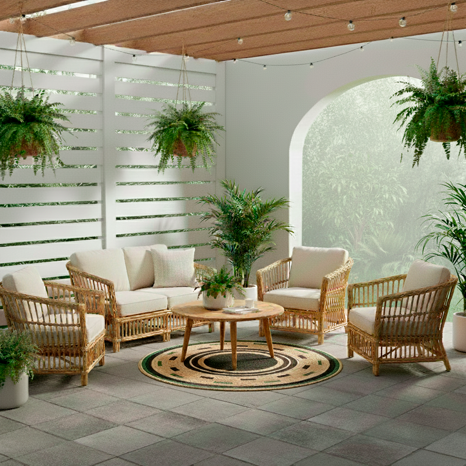 Alfombra de Yute Redonda Borde Negro Verde 118 cm Atmosphera-4