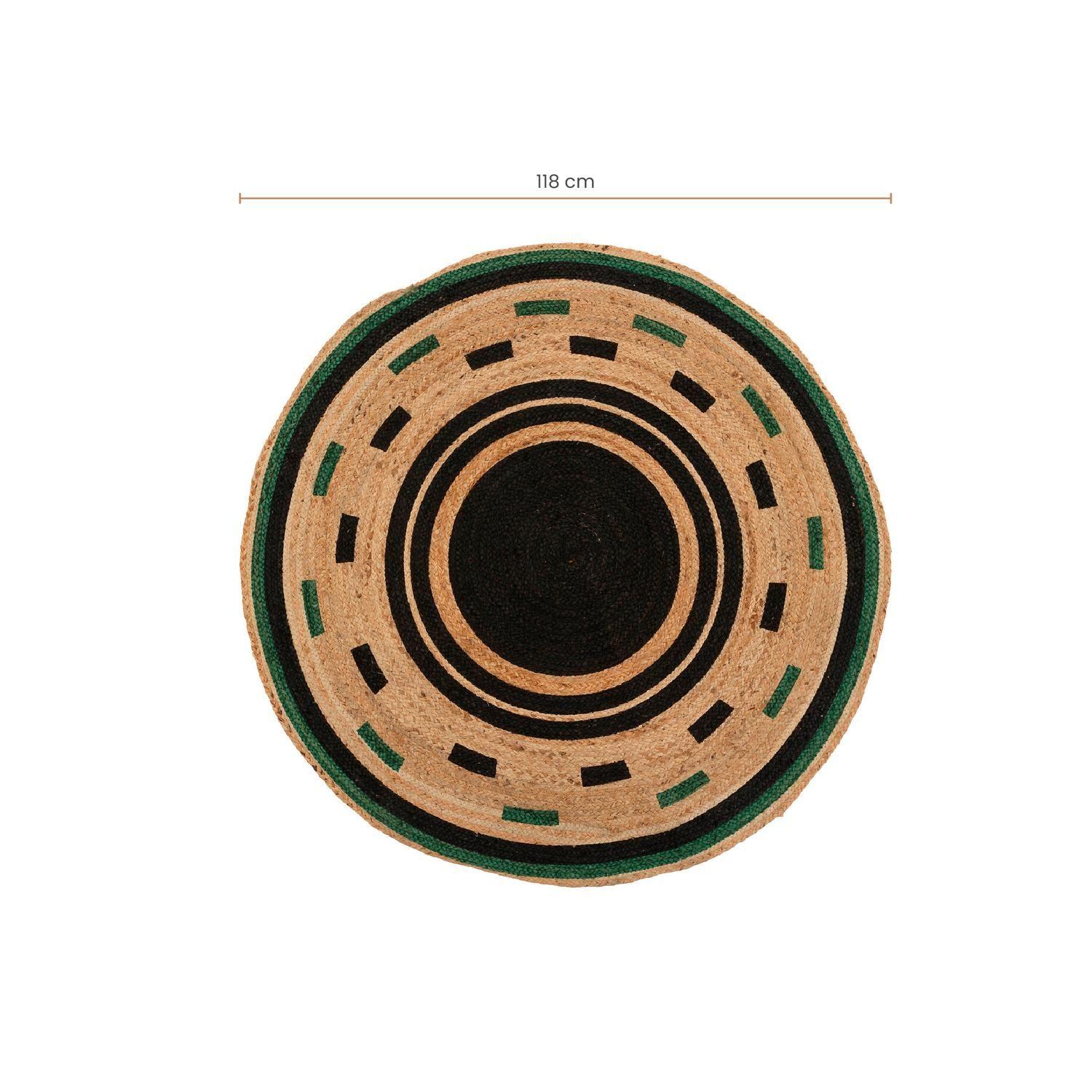 Alfombra de Yute Redonda Borde Negro Verde 118 cm Atmosphera-5