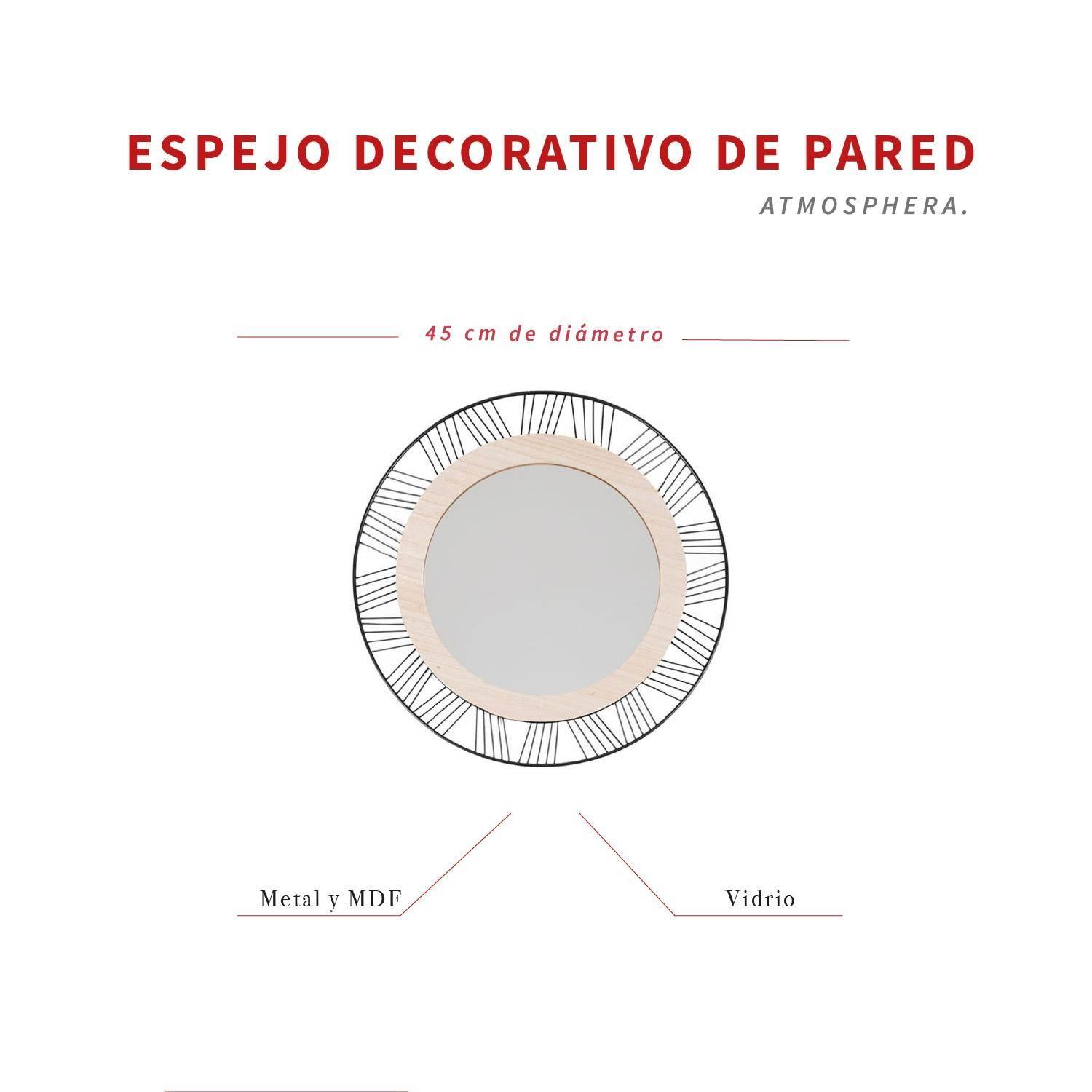 Espejo de Muro Redondo Joe Decorativo Metal y MDF Atmosphera-4