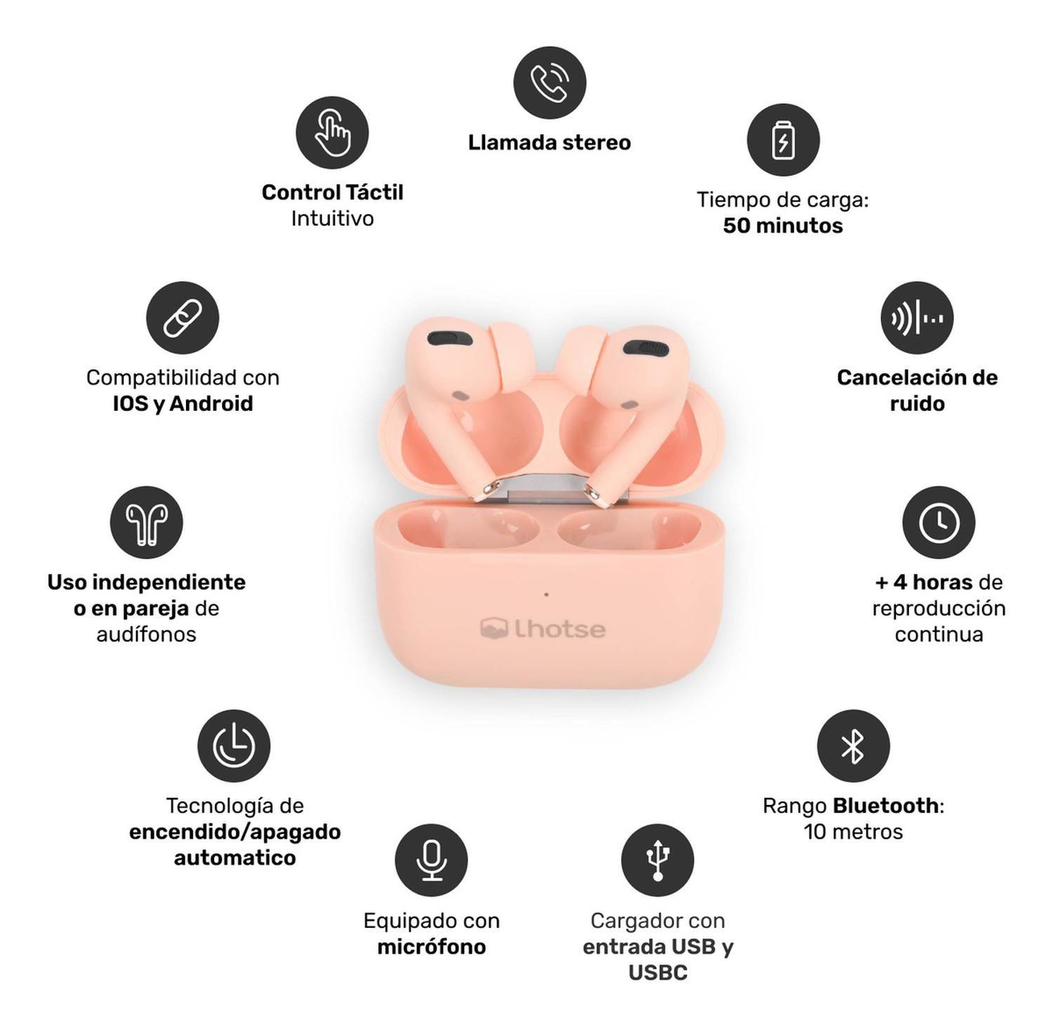 Pack Smartwatch Lhotse Vibe 05 Cream + Audífonos Rosado-4