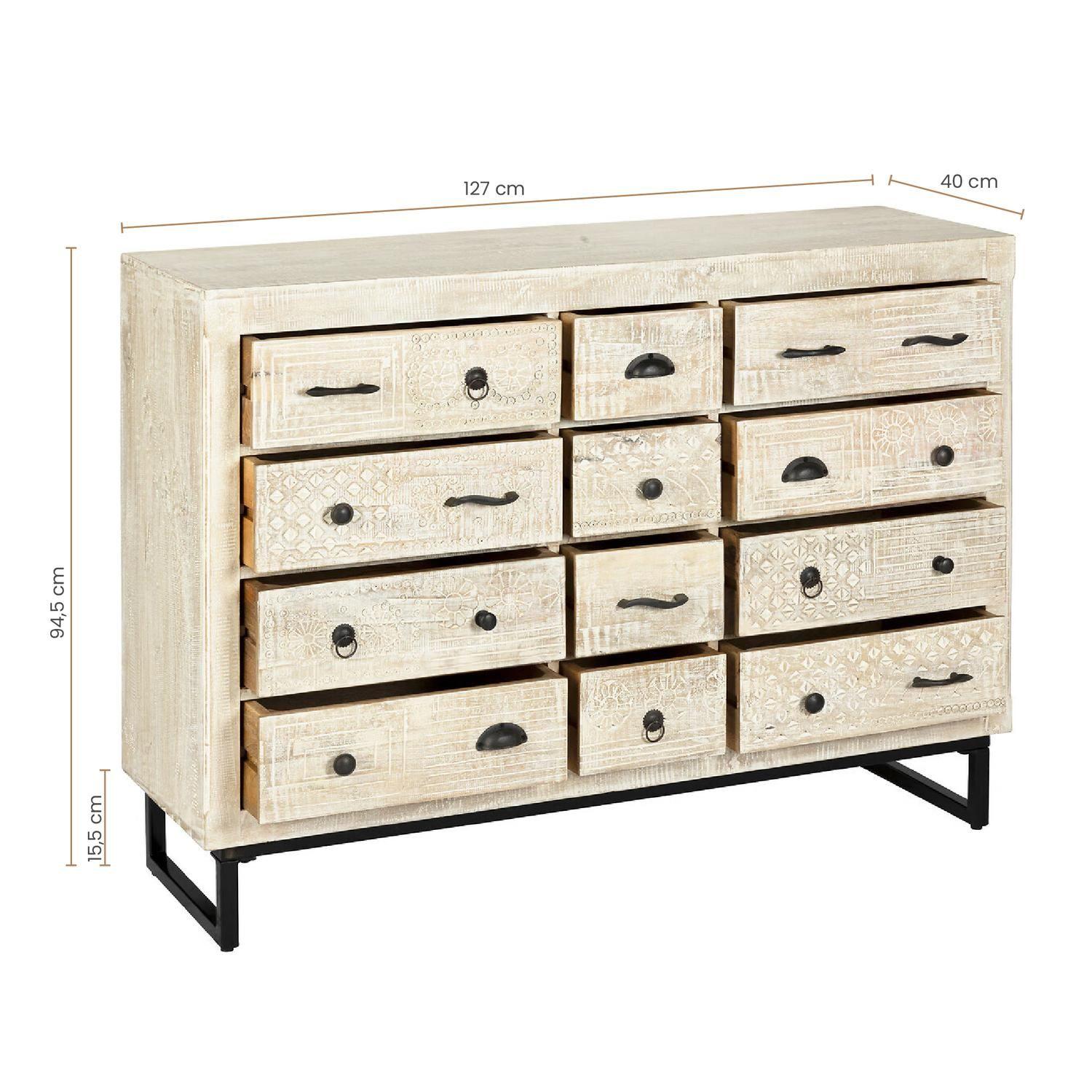 Cómoda 12 Cajones Madera tallada 127x40x94,5 cm Atmosphera-4