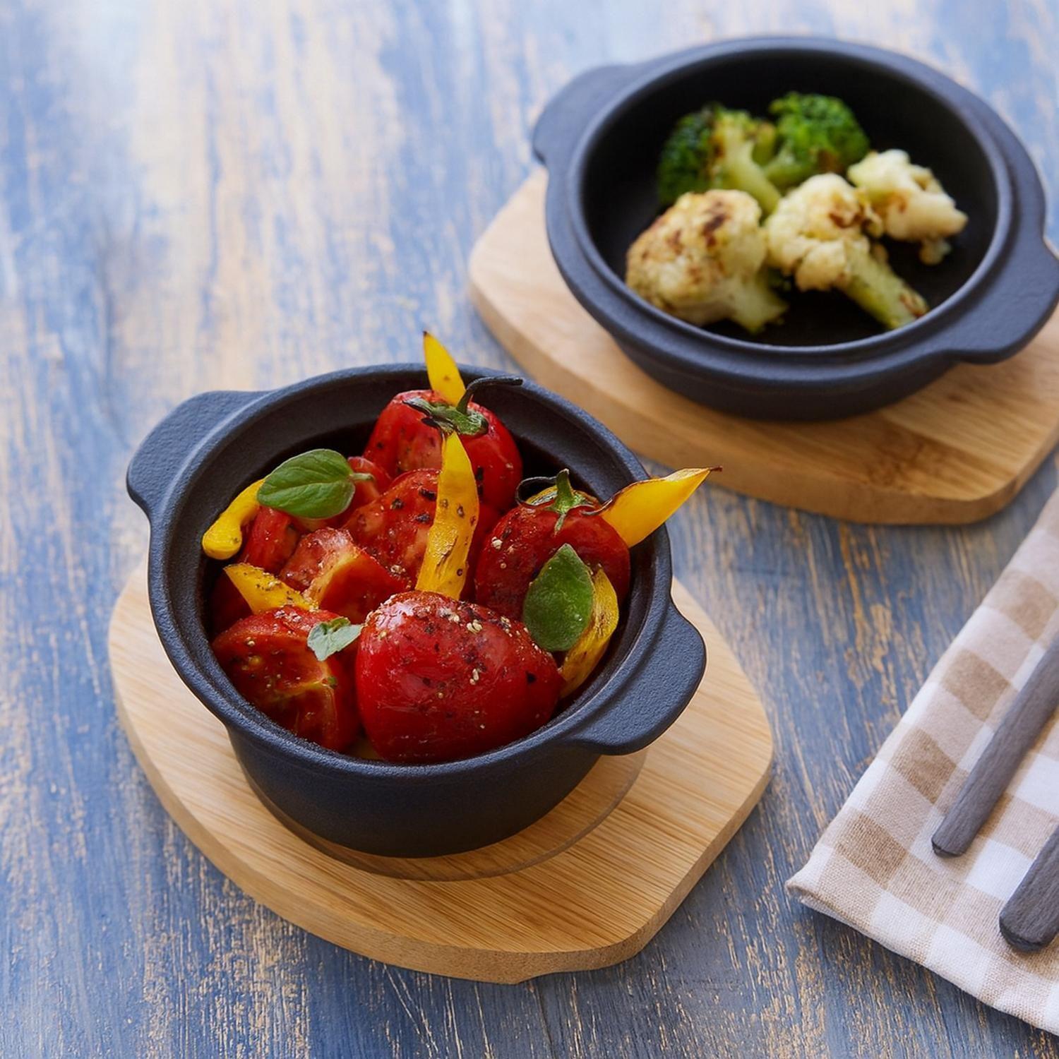 Set de 2 Fuentes de Fierro Fundido + Tabla de Bambú Dangrill-2