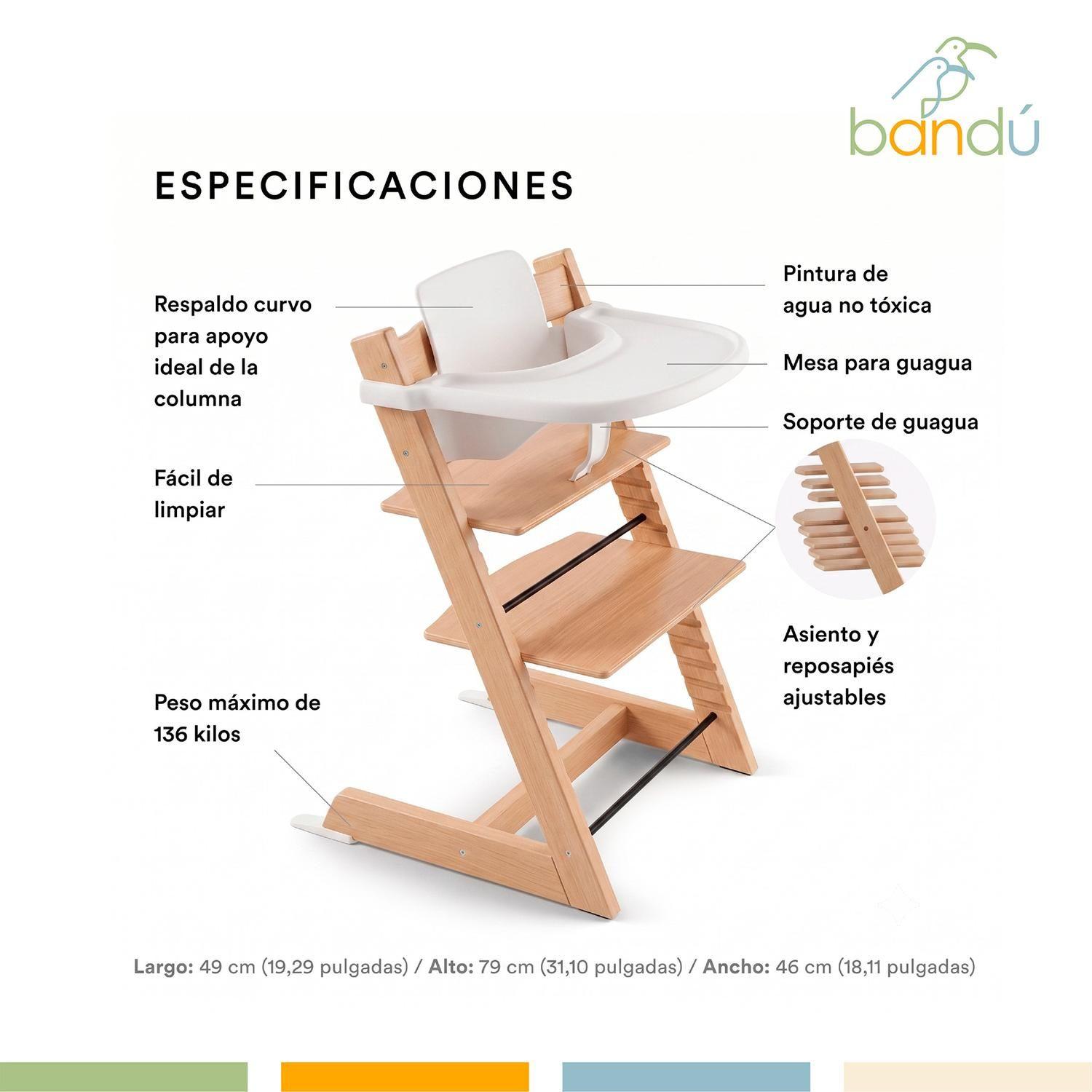 Silla de Comer Evolutiva de Madera Regulable Bebé Bandú-3