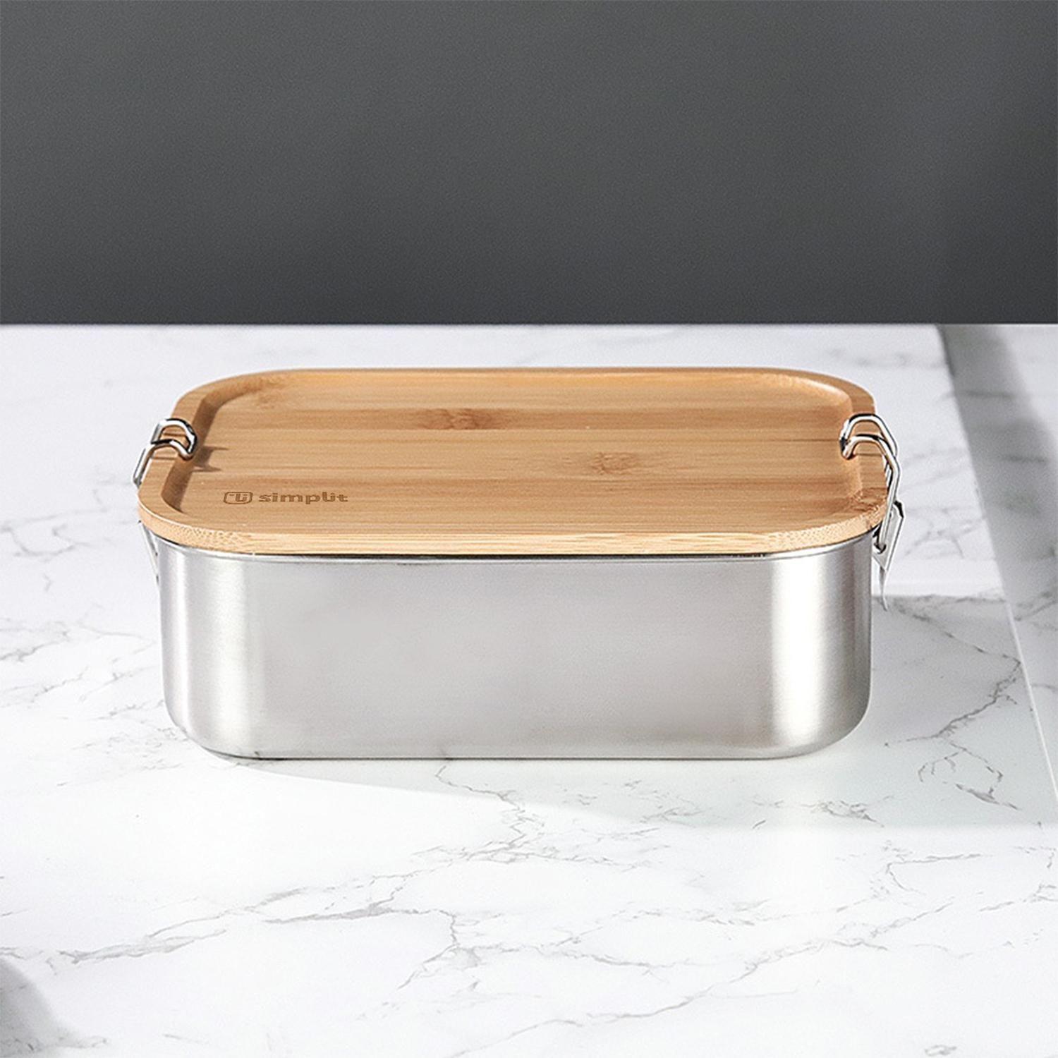 Tupper de Acero Inoxidable Tapa Madera 800 ml Simplit-6