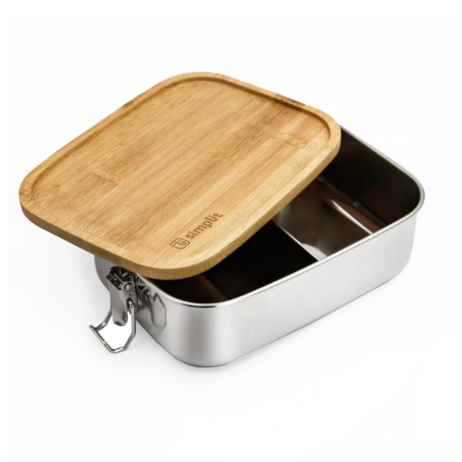 Tupper de Acero Inoxidable Tapa Madera 800 ml Simplit-2