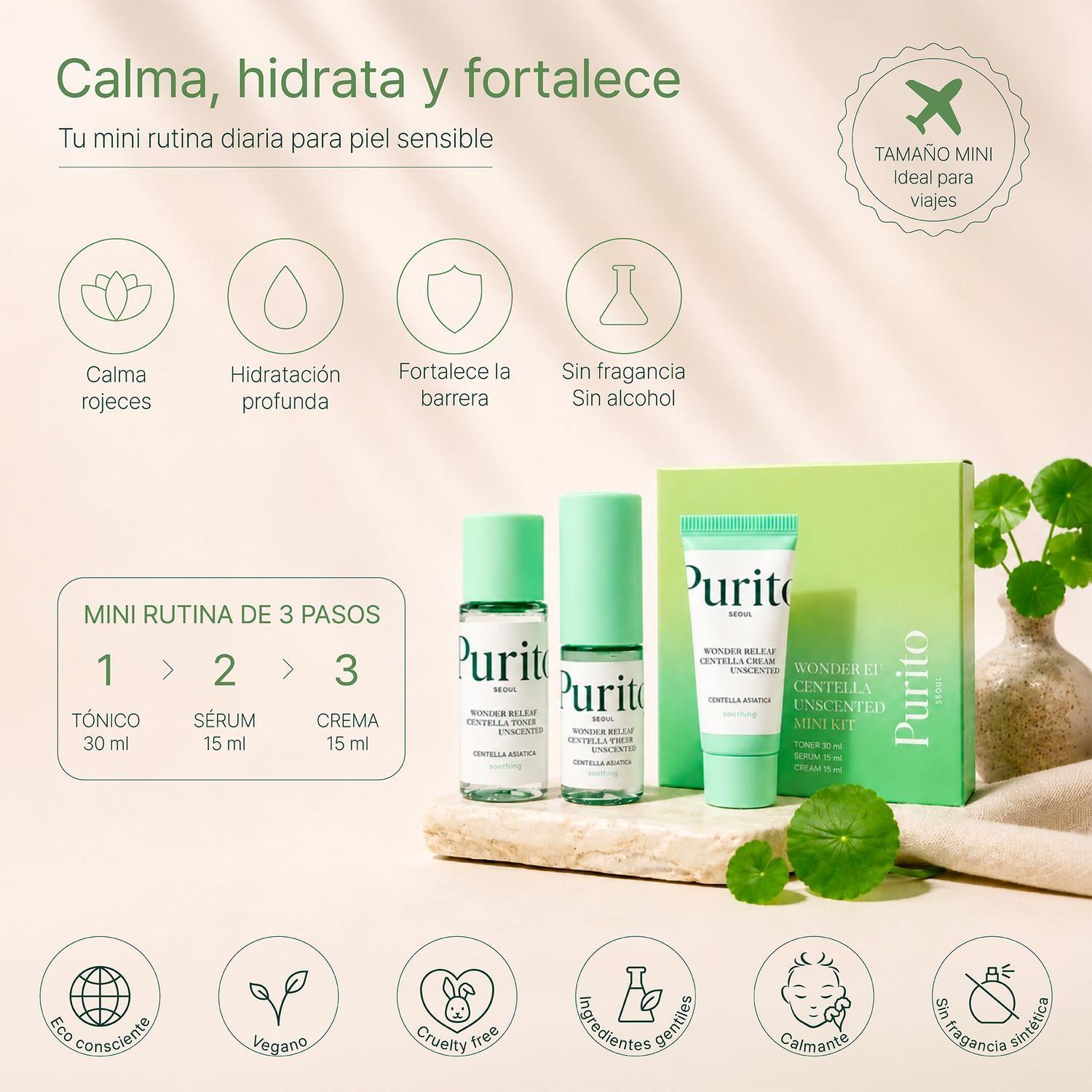 Mini Kit Viaje Centella 60ml Purito Wonder Releaf Sin Perfume-3
