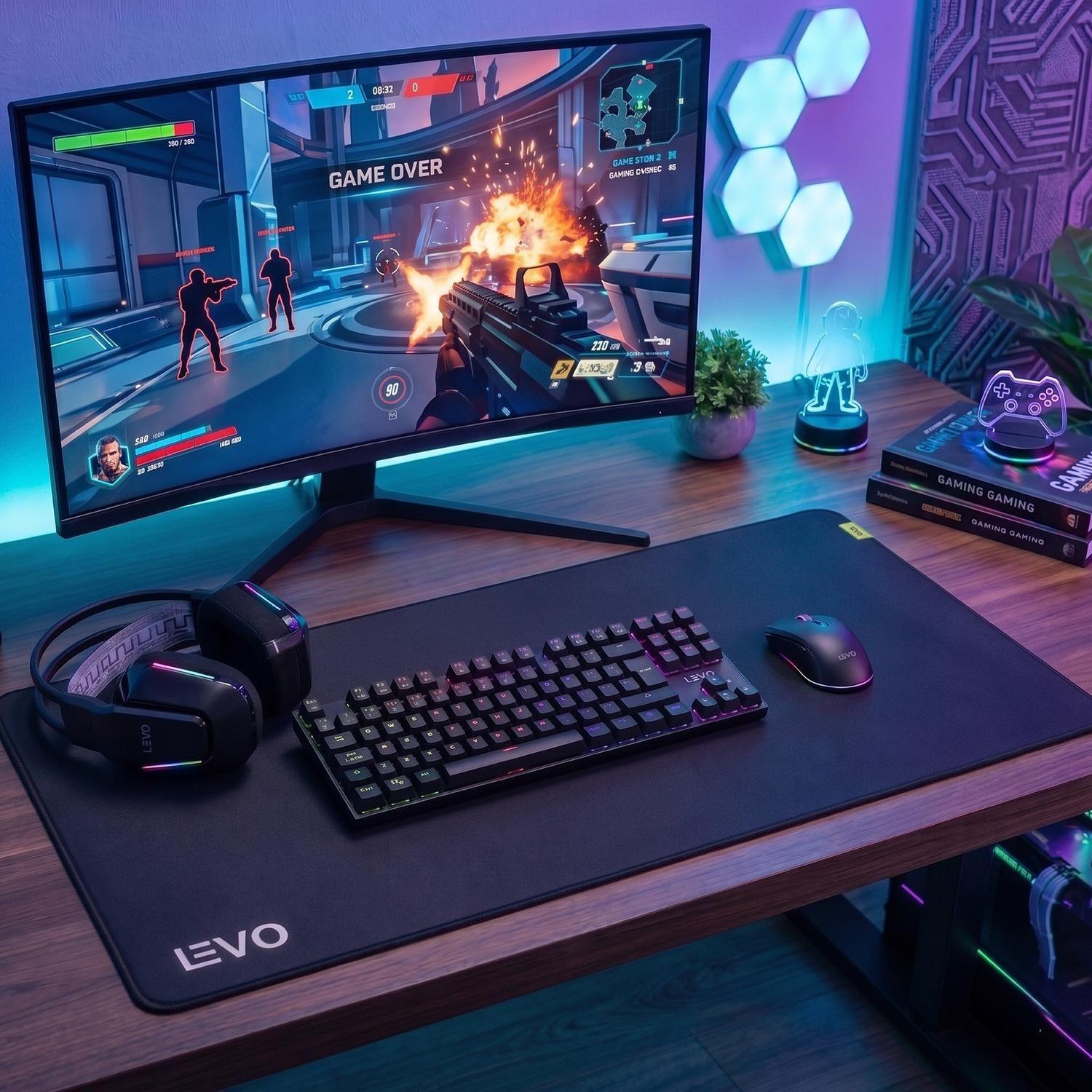 Kit Gamer Teclado + Mouse + Audifono + Mousepad XXL LEVO-1