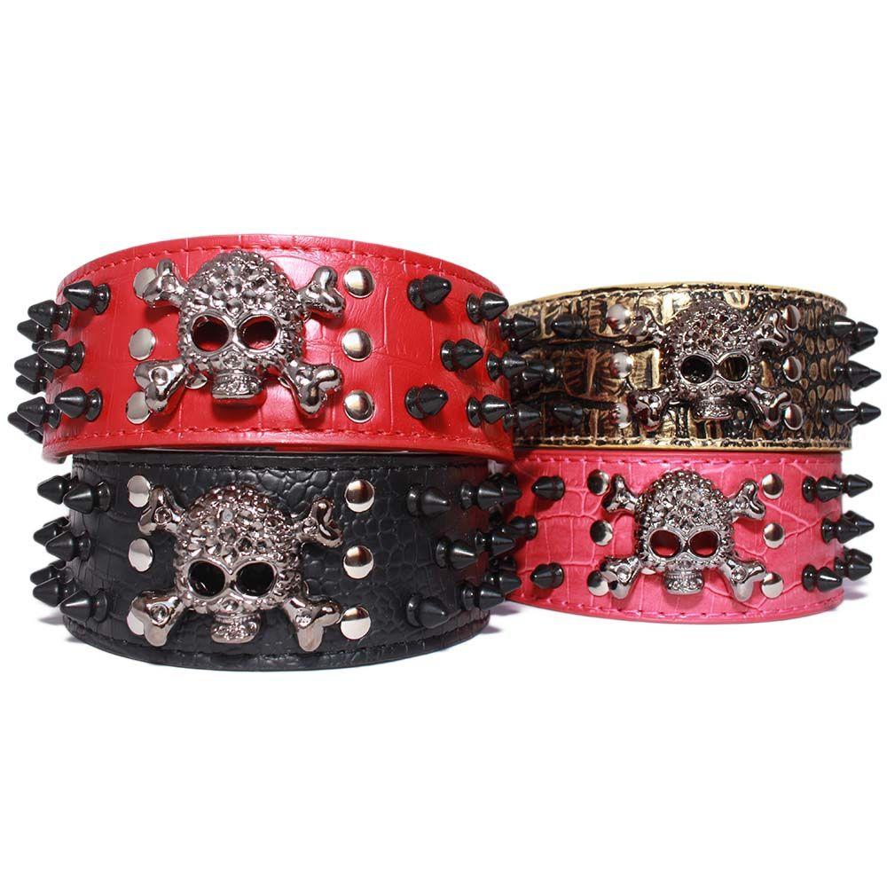 Collar Perro Calavera Puntas Redondas 2xl Dorado Mascan-2